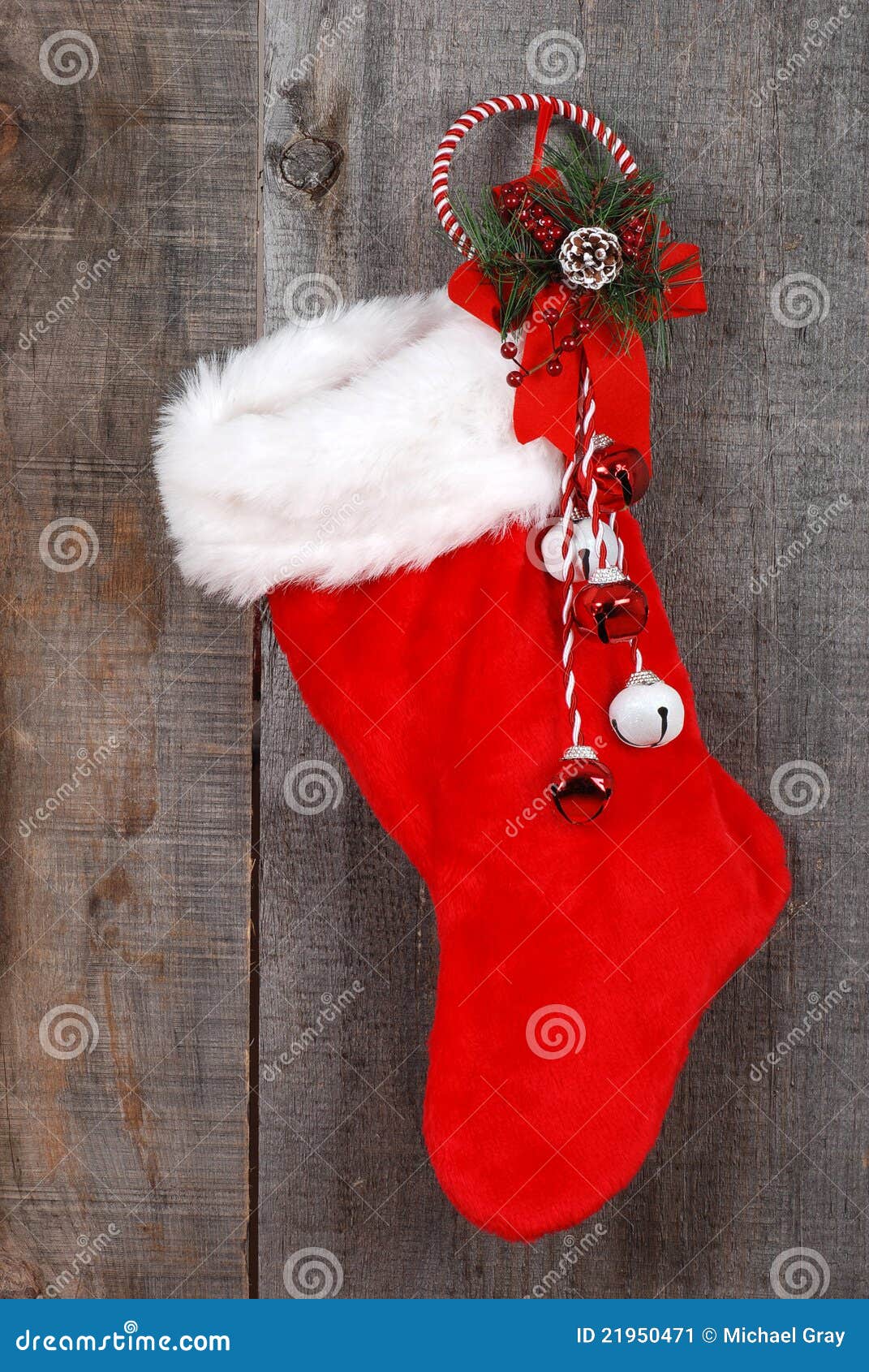 Christmas Sock and Decoration on Wood Stock Image Image of santa