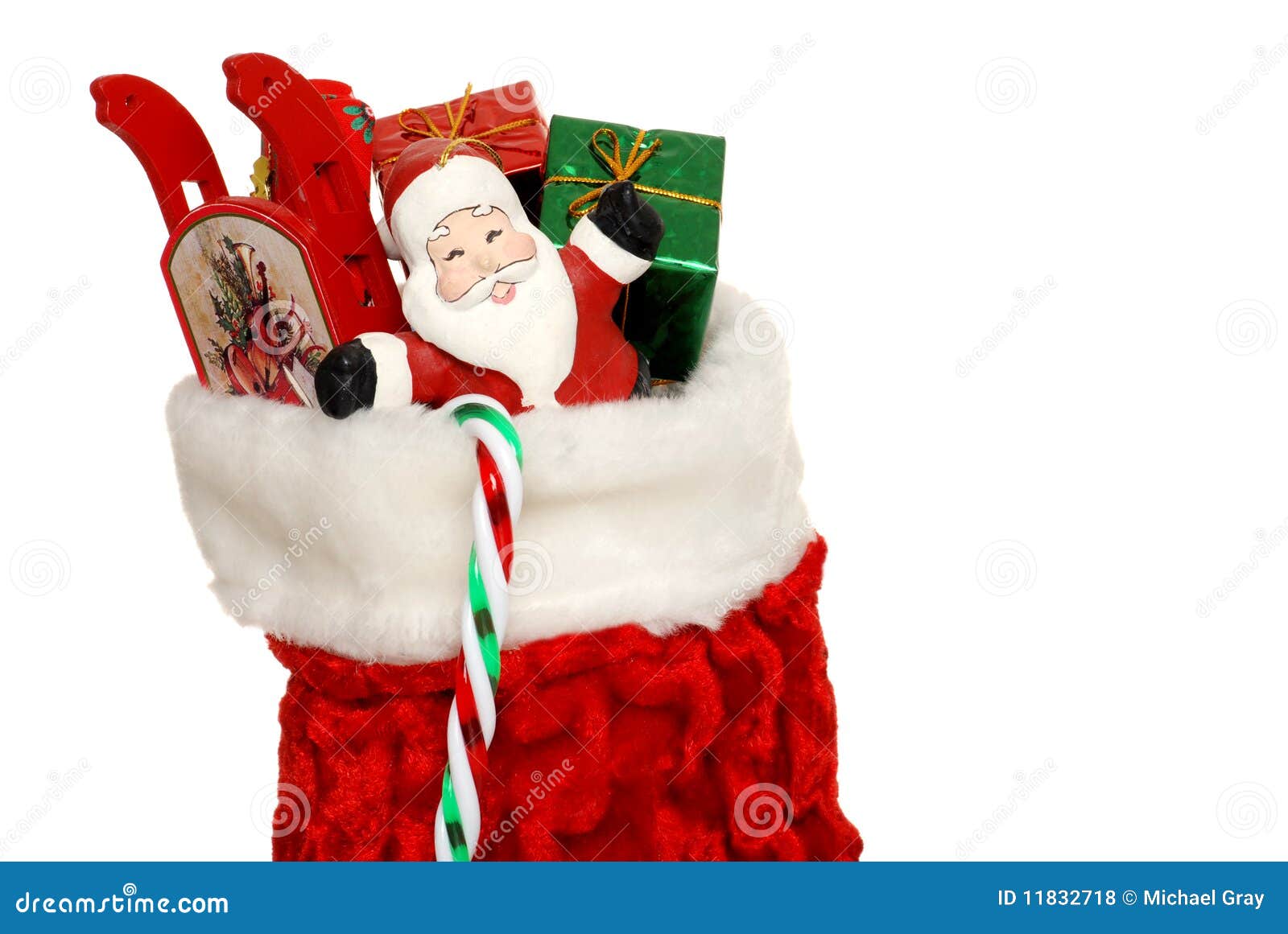 Christmas Sock Filled with Toys and Presents Stock Photo Image of