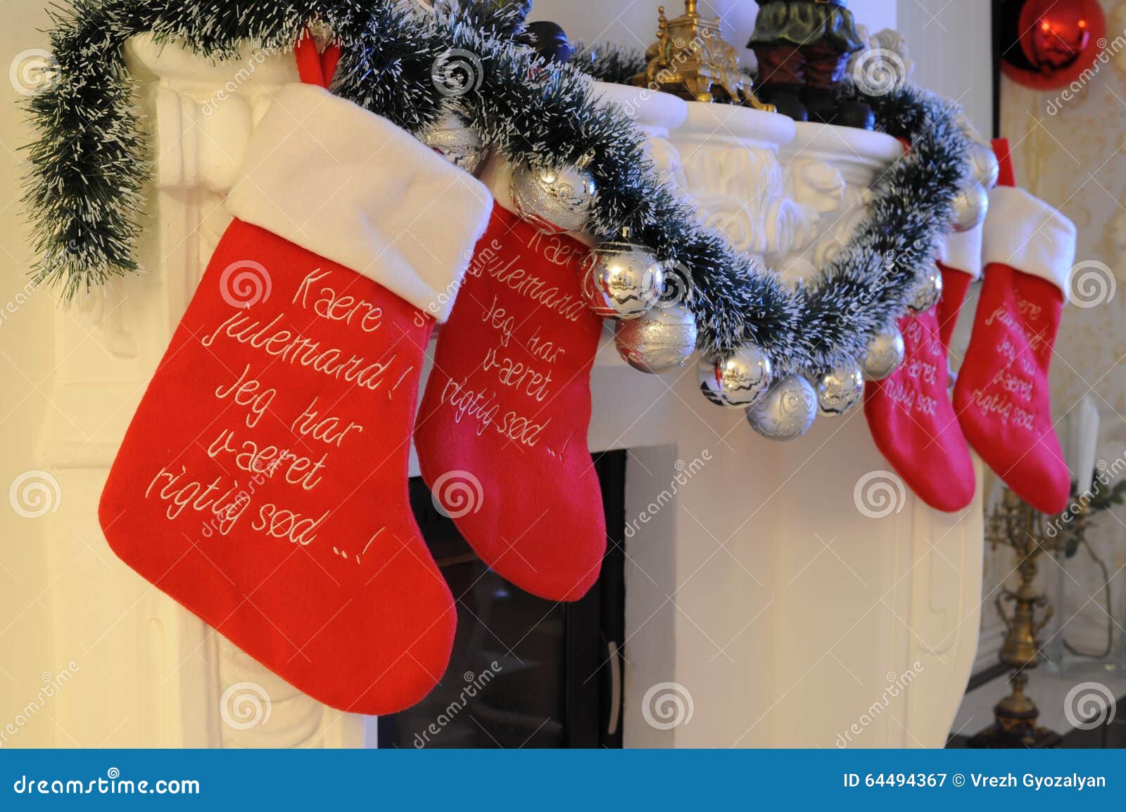 Christmas Socks at a Fireplace Stock Image Image of stockings, gifts 64494367