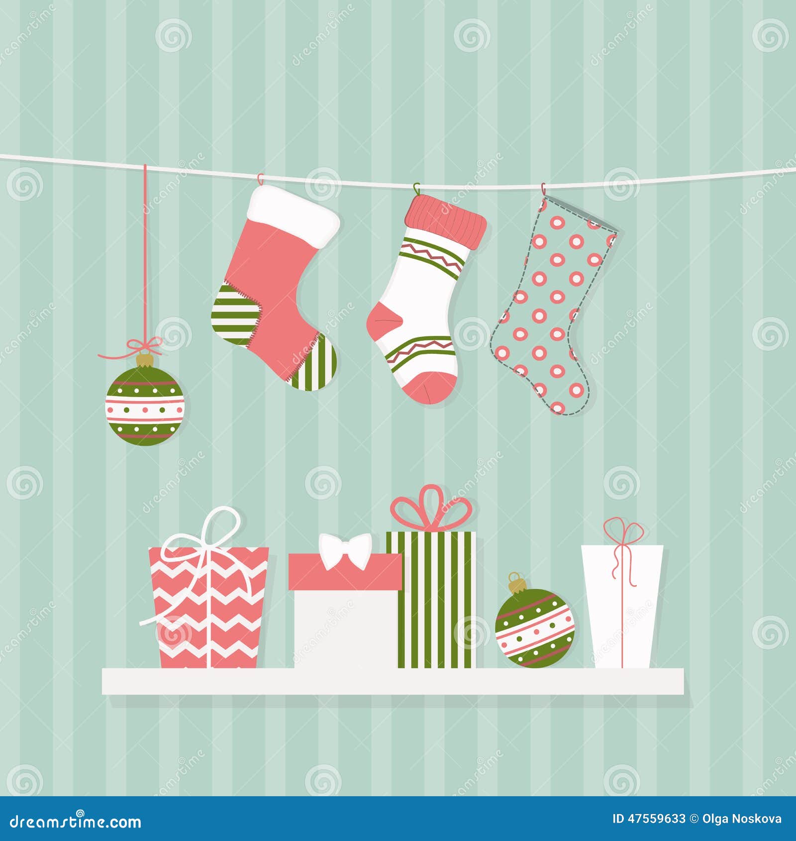 Christmas socks and gifts stock illustration. Illustration of year ...