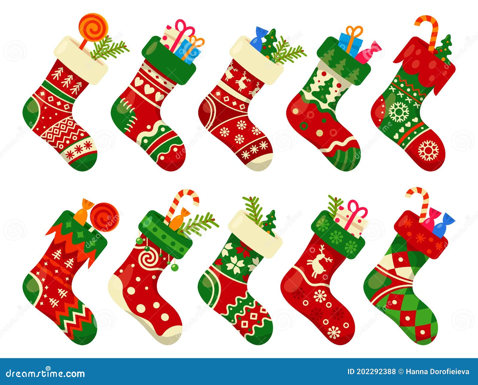 Christmas Socks and Gifts, New Year Xmas Stockings Stock Vector ...