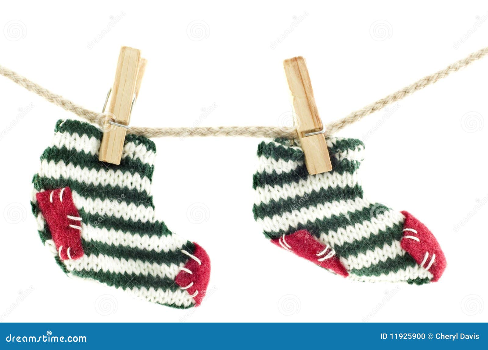 Christmas Socks Hanging on Clothes Line Stock Photo Image of rope