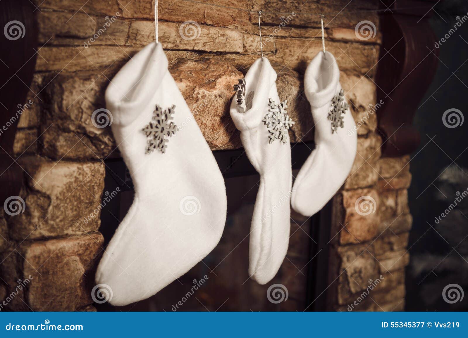 Christmas Socks Hanging in Fireplace. New Year Stock Image Image of december, fireplace 55345377