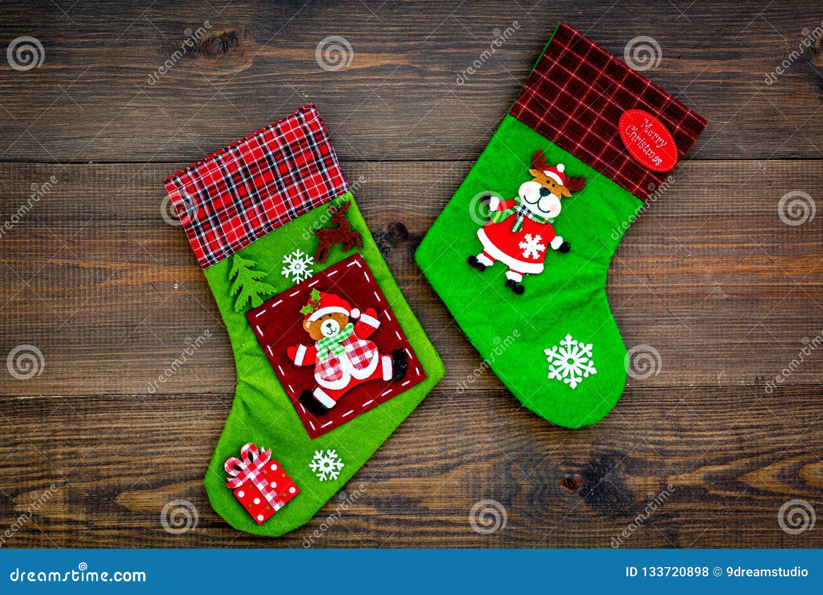 Christmas Socks. Traditional Decorative Socks for Small Gifts on Dark ...