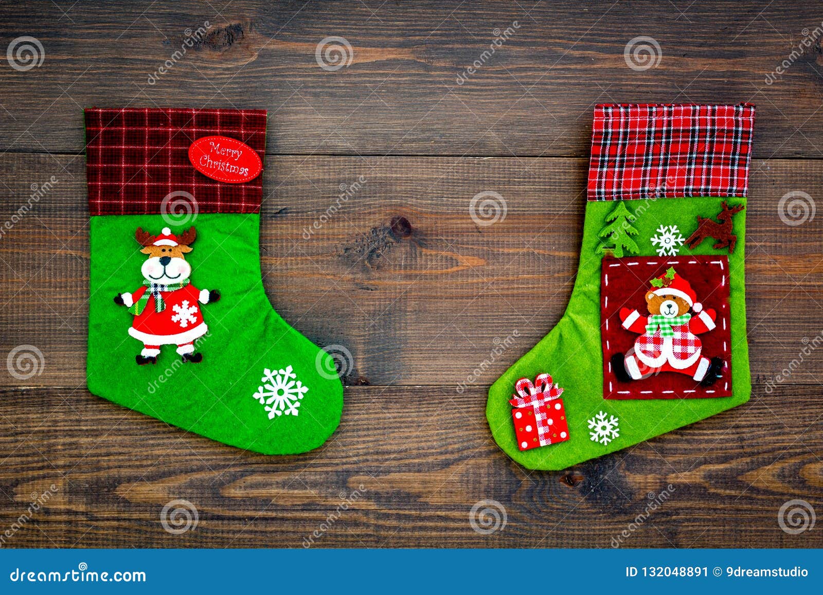 Christmas Socks. Traditional Decorative Socks for Small Gifts on Dark ...