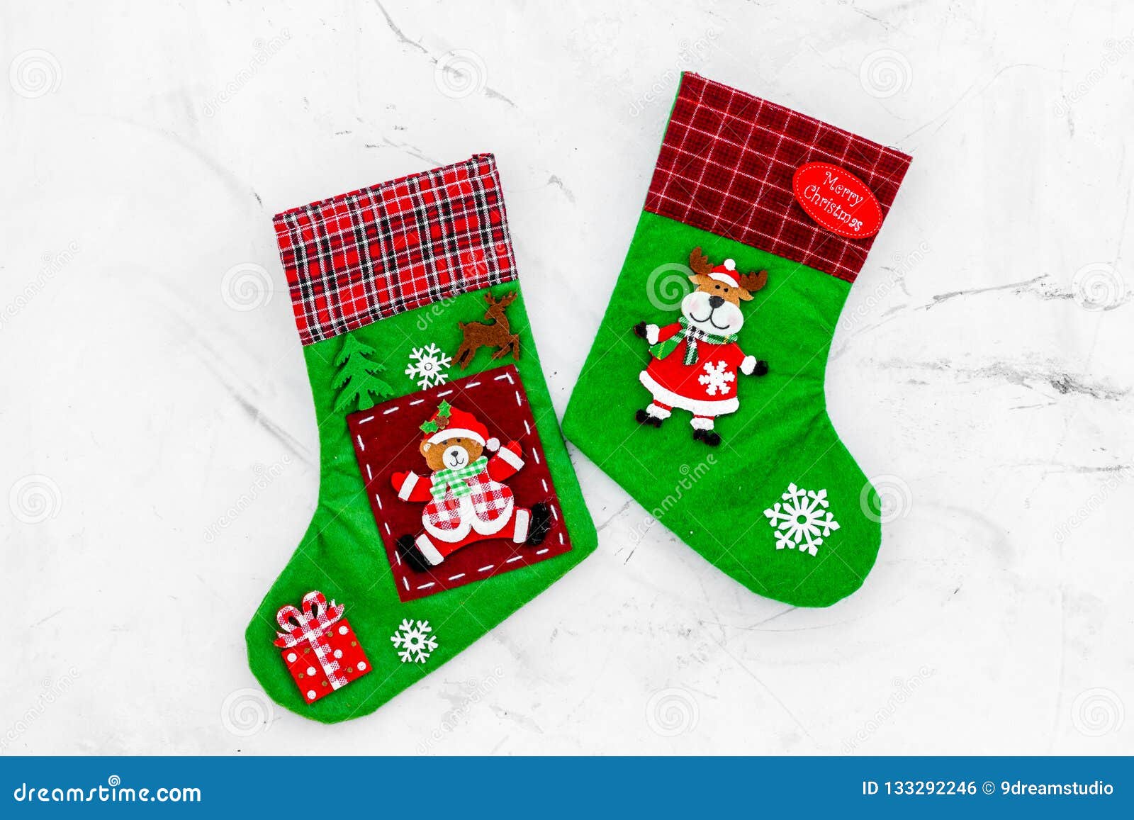 Christmas Socks. Traditional Decorative Socks for Small Gifts on White ...