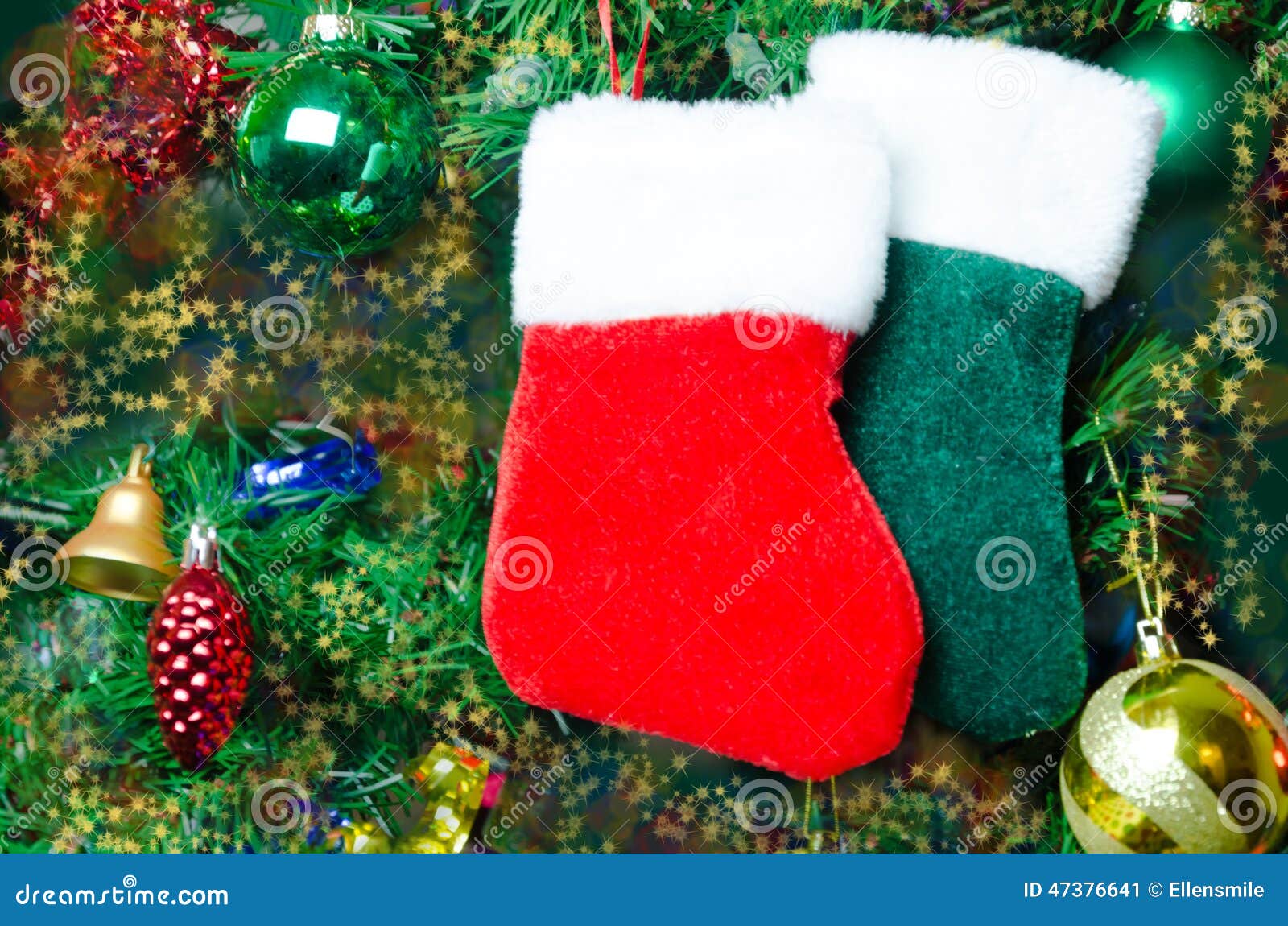 Christmas Socks on the Tree Stock Image Image of christmas, bokeh