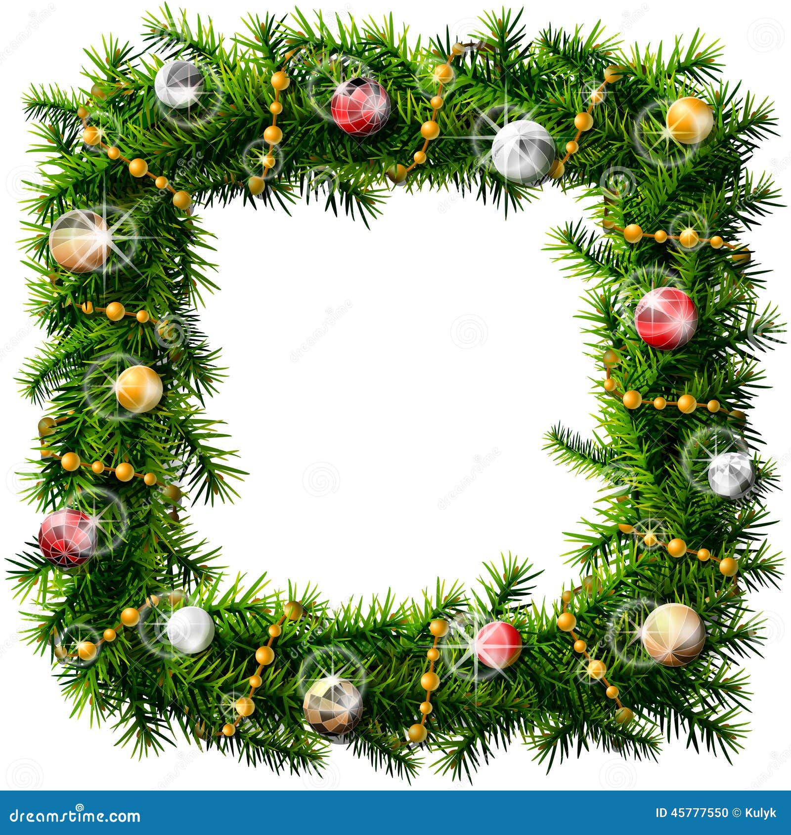 Christmas Square Wreath With Decorative Beads And Balls Stock Vector