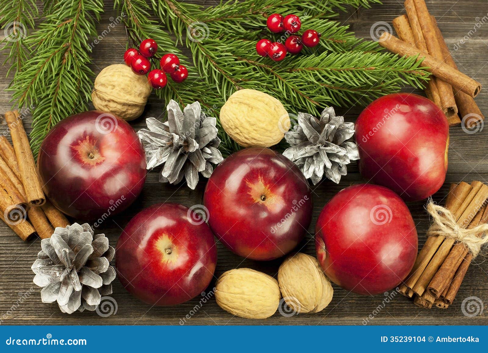 Christmas Still Life with Walnuts and Apples Stock Photo - Image of ...