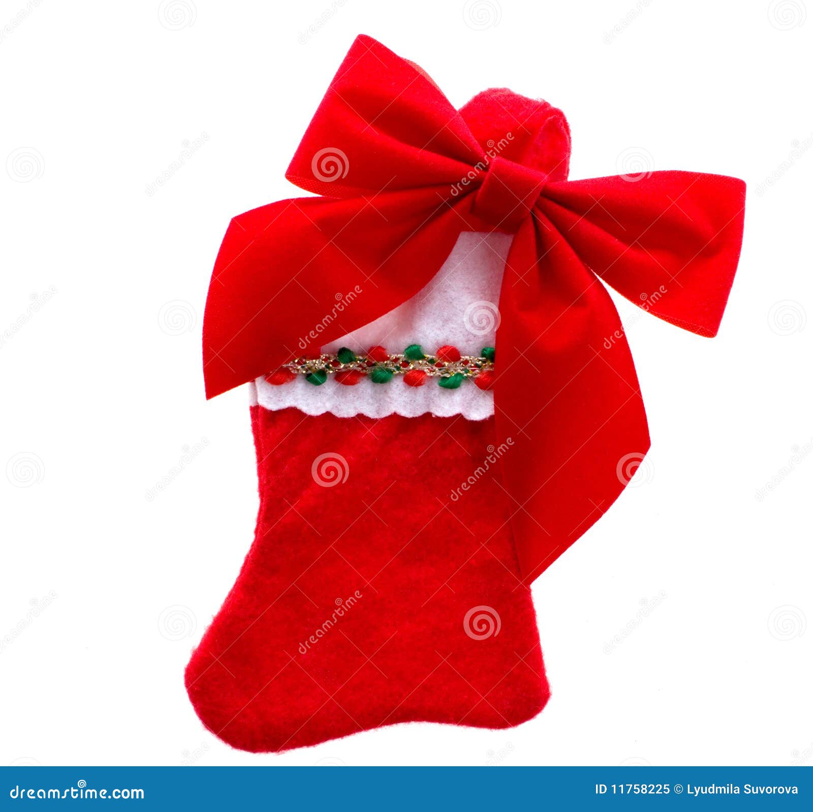 Christmas Stocking with Bow Stock Image - Image of adorable, material