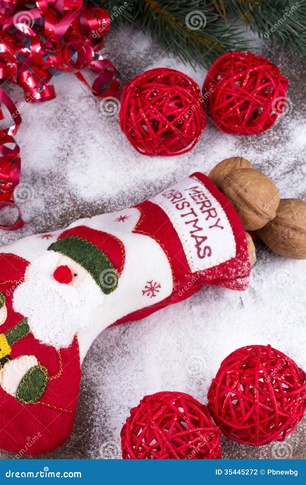 Christmas Stocking with Nuts Stock Photo Image of love, decoration