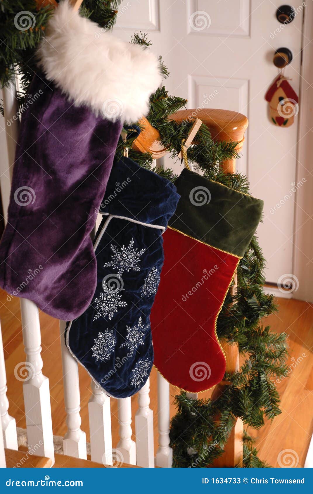Christmas stockings stock image. Image of hung, staircase 1634733