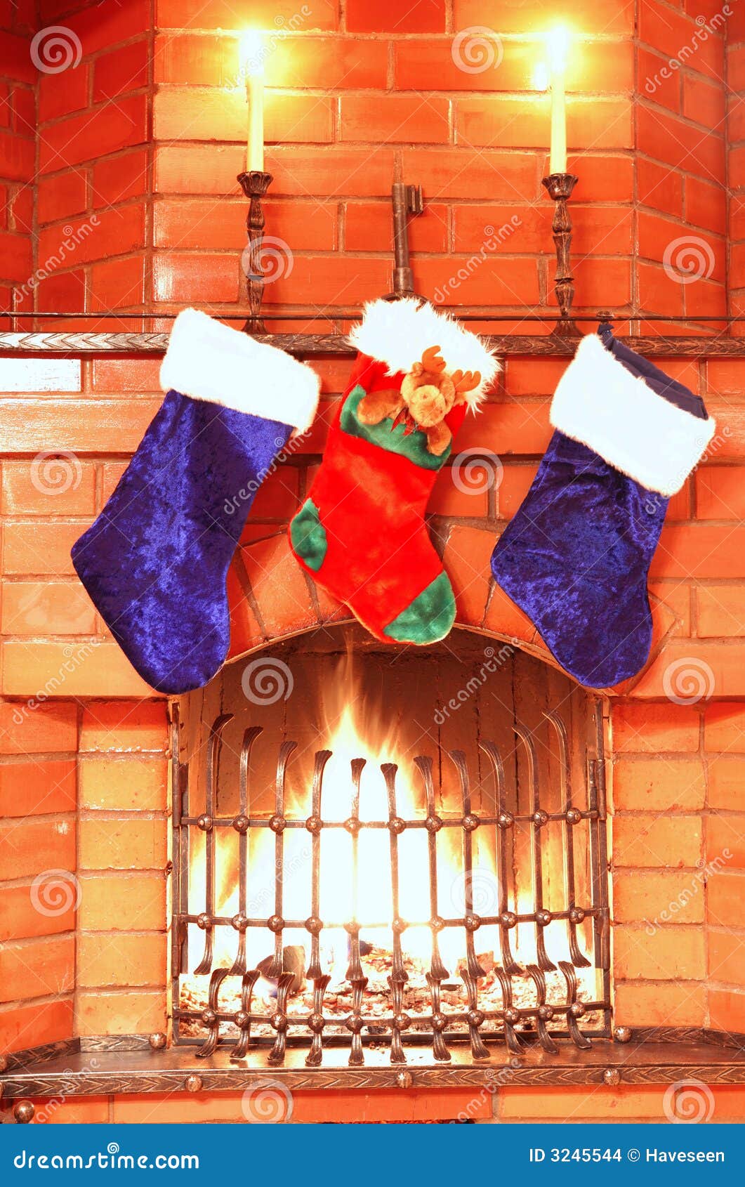 Christmas stockings stock photo. Image of fireplace, celebration 3245544