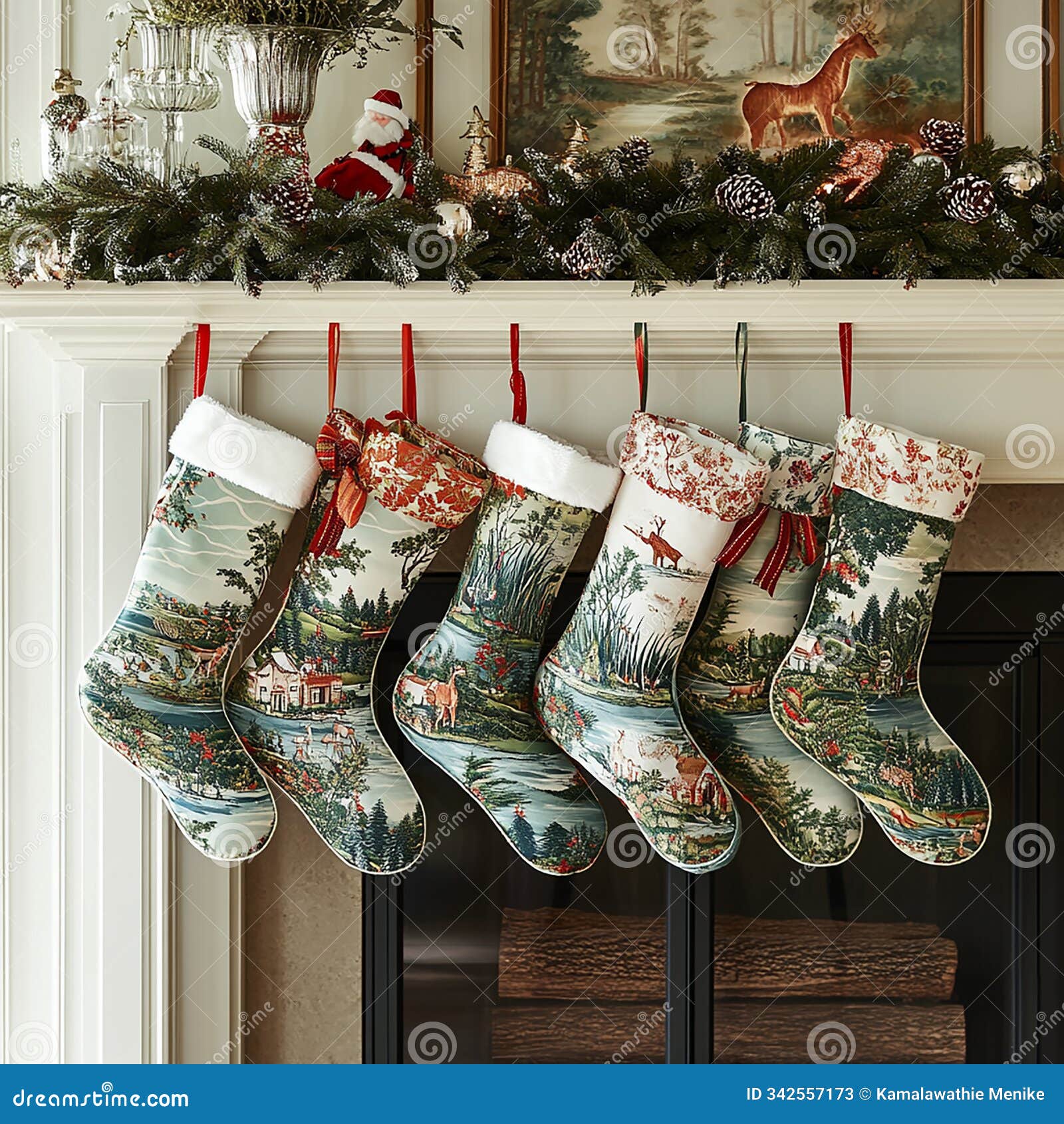 christmas stockings filled with gifts by the fireplace