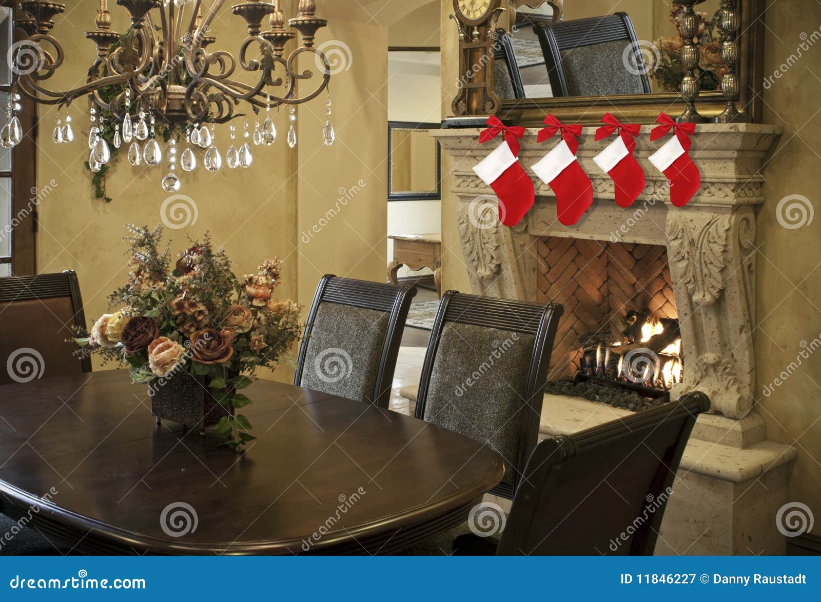 Christmas Stockings On Fireplace Mantel Royalty Free Stock 