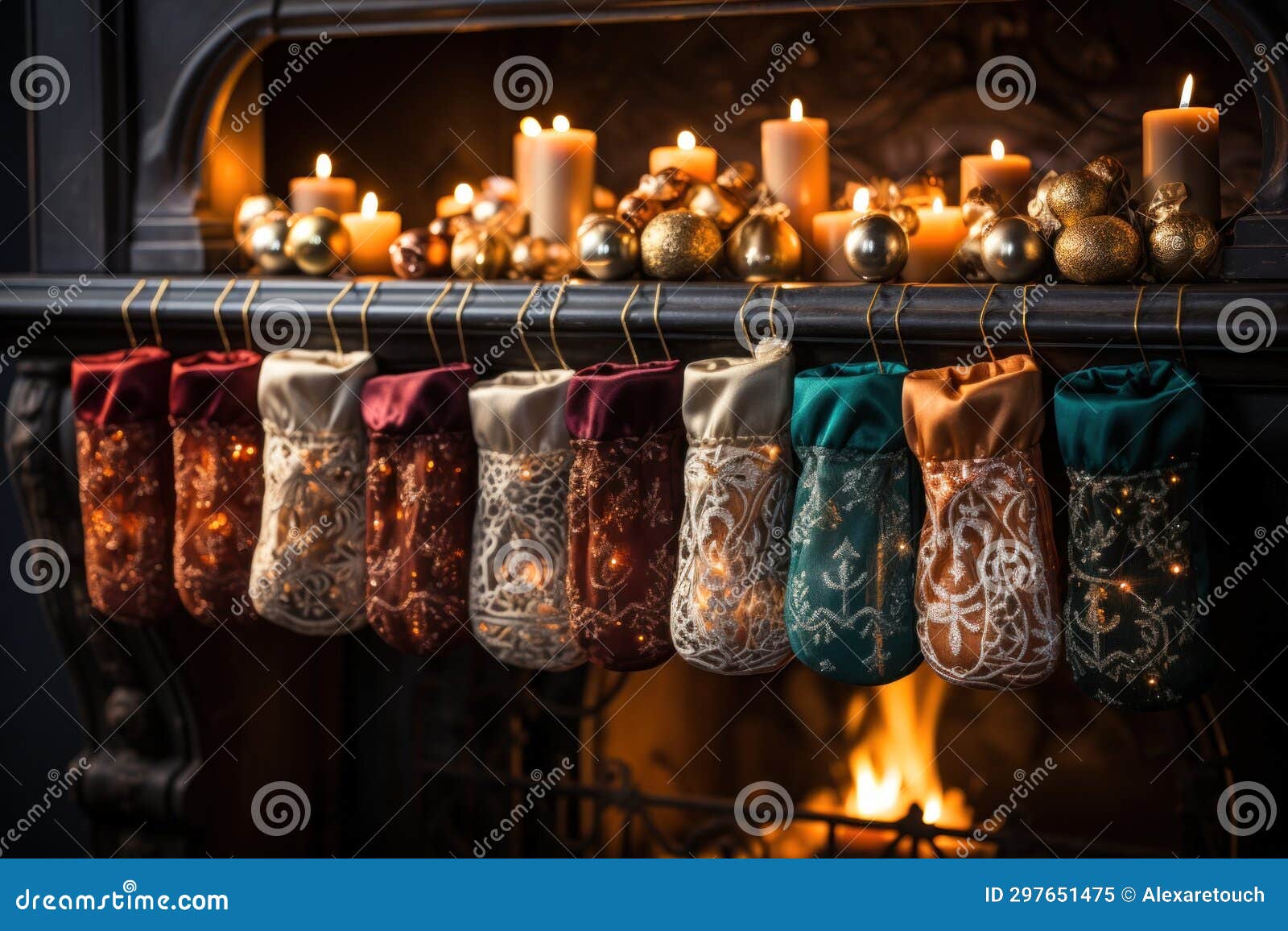 Christmas Stockings Over the Fireplace on Christmas Eve Stock Image