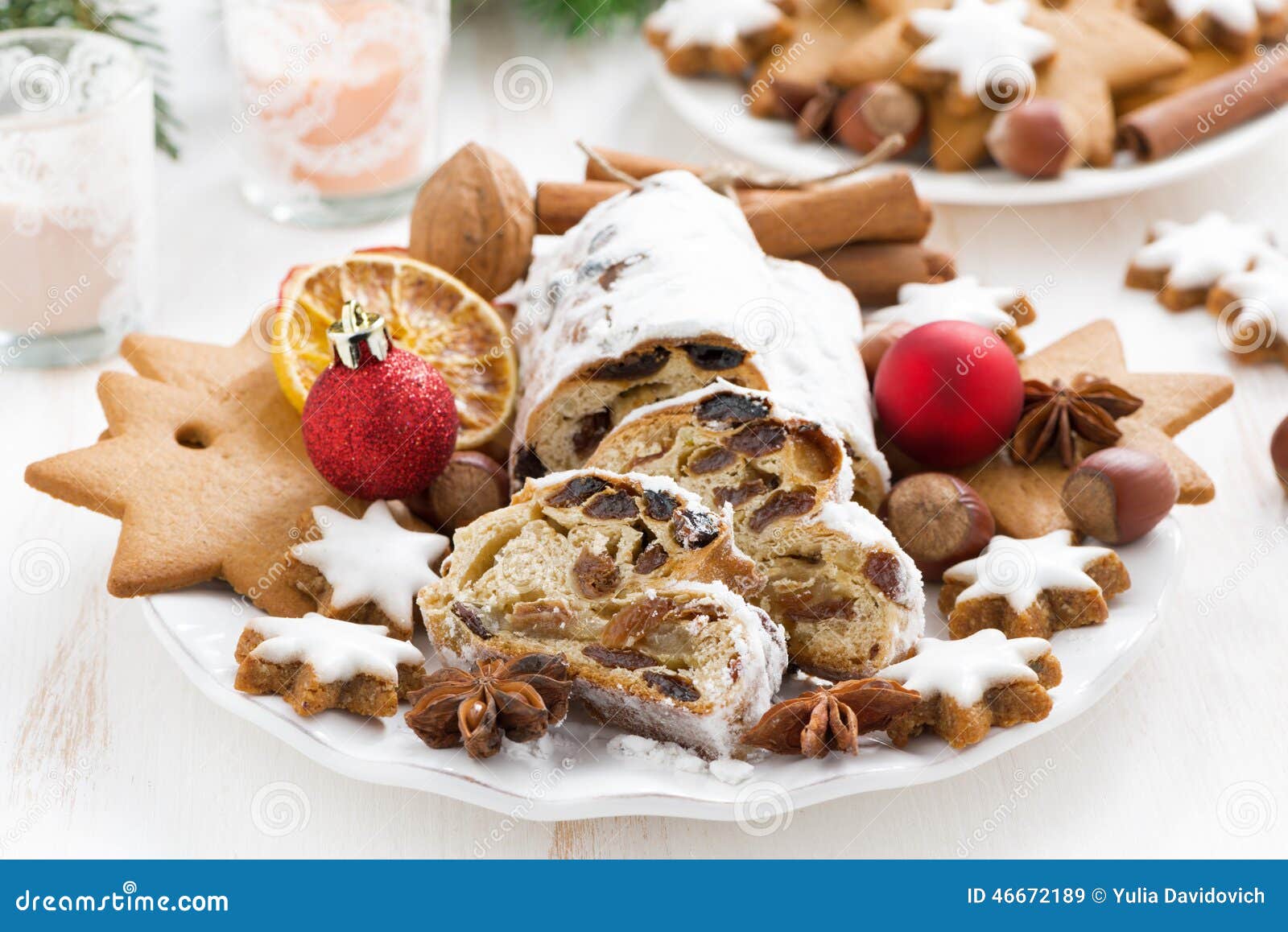 Christmas Stollen with Dried Fruit, Cookies and Spices Stock Image