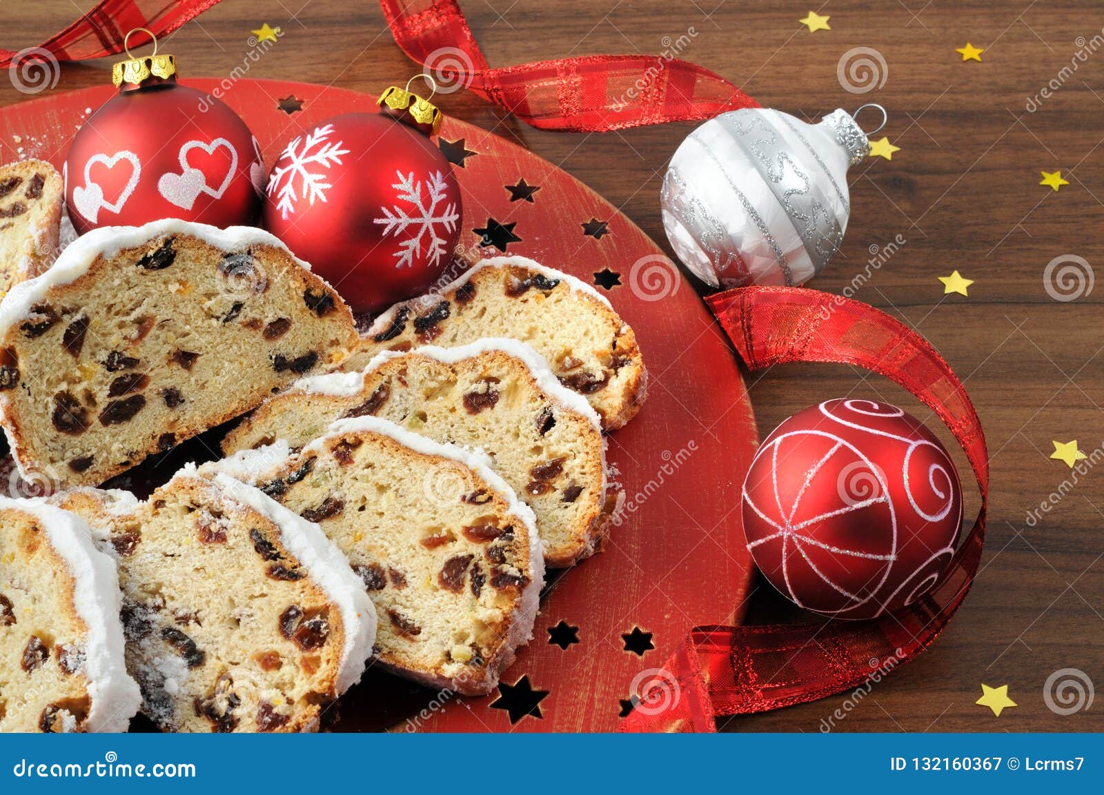 Christmas Stollen Fruit Cake with Powdered Sugar Stock Image - Image of