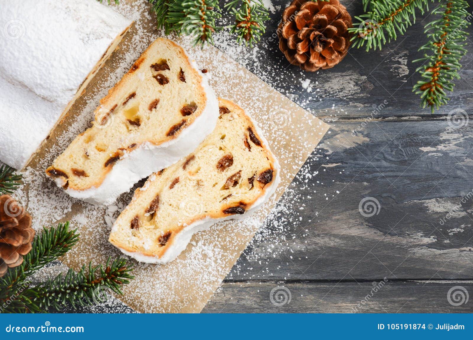 Christmas Stollen. Traditional German, European Festive Dessert