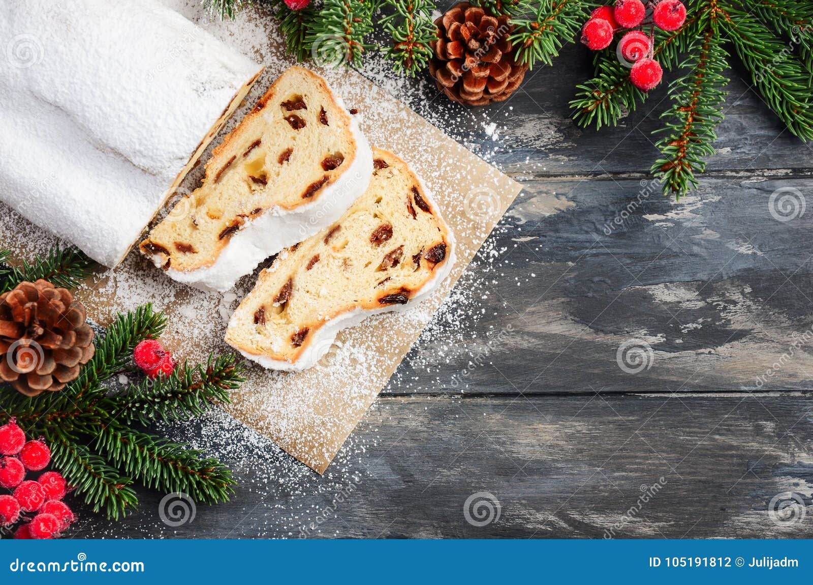 Christmas Stollen. Traditional German, European Festive Dessert