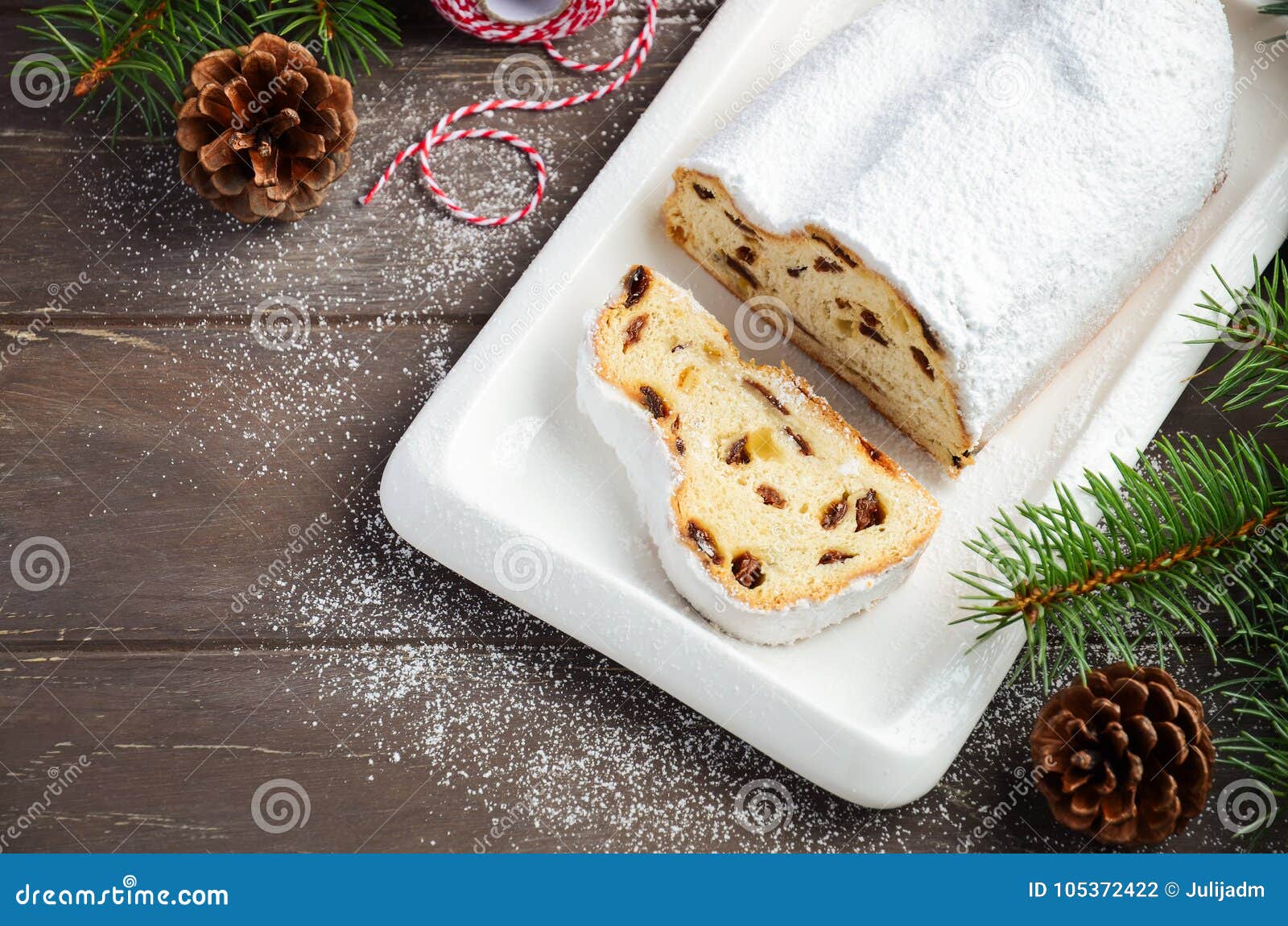 Christmas Stollen. Traditional German, European Festive Dessert on Old