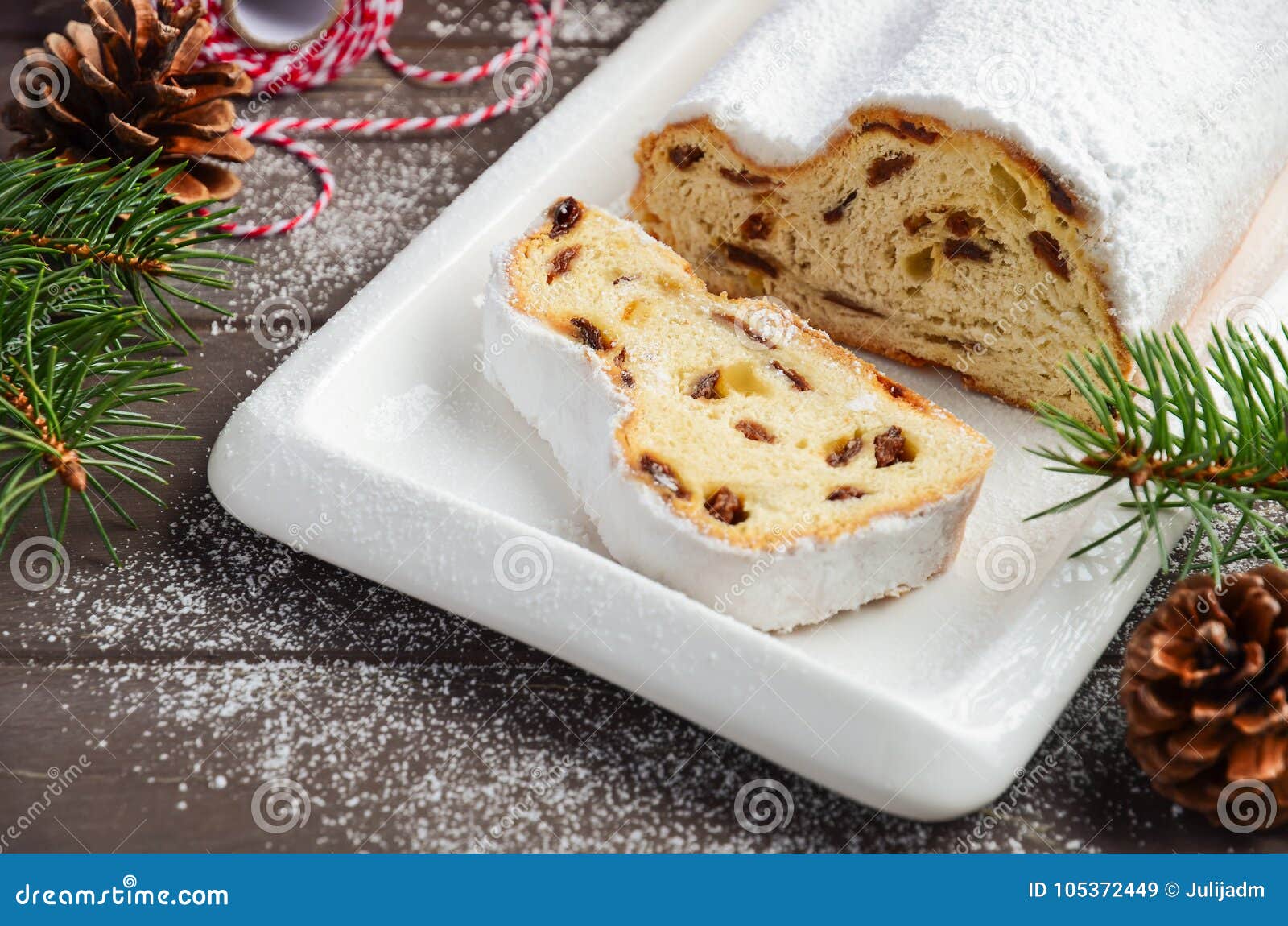 Christmas Stollen. Traditional German, European Festive Dessert on Old