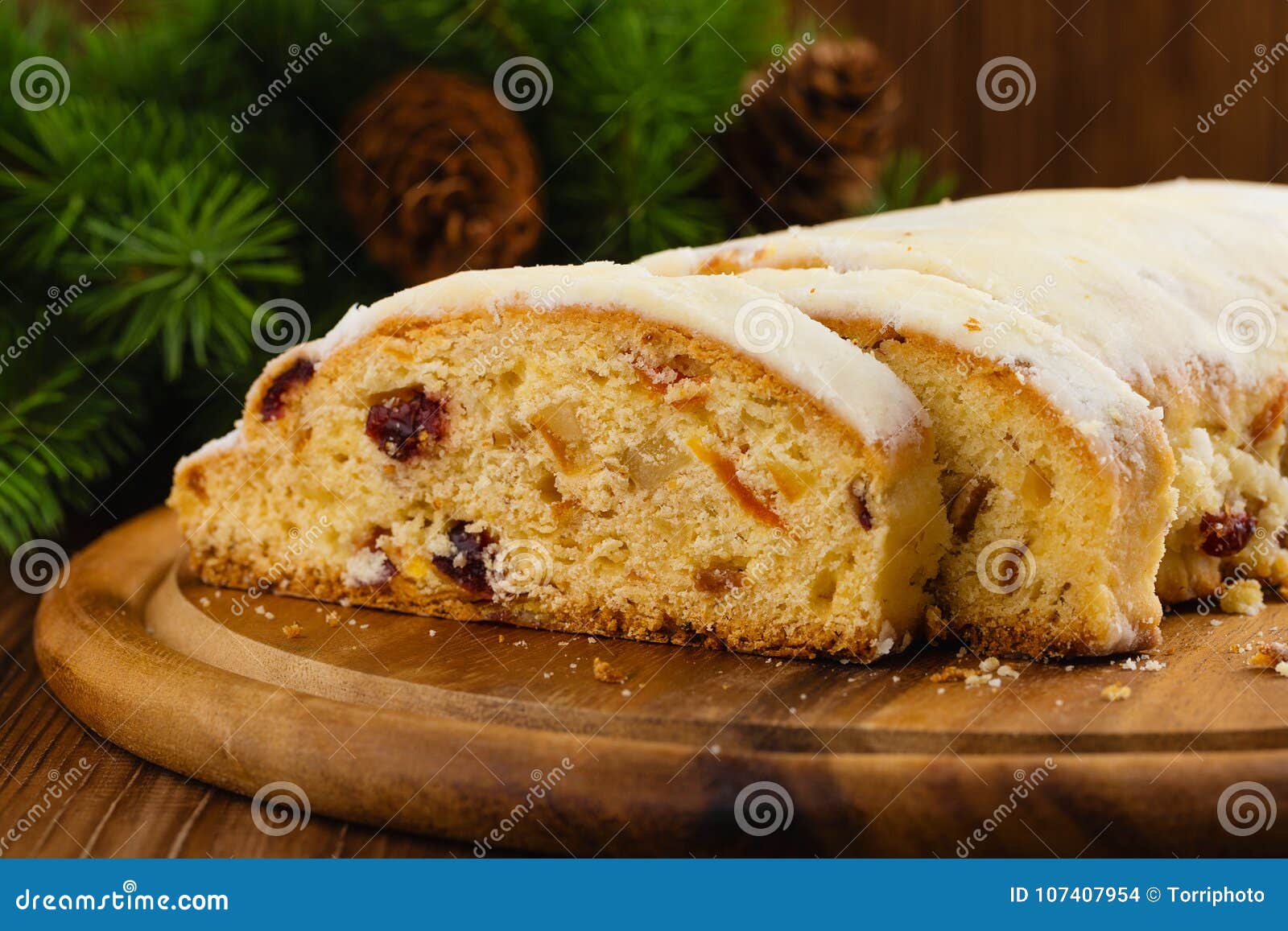 Traditional German Christmas Stollen Fruit Cake Stock Photo - Image of