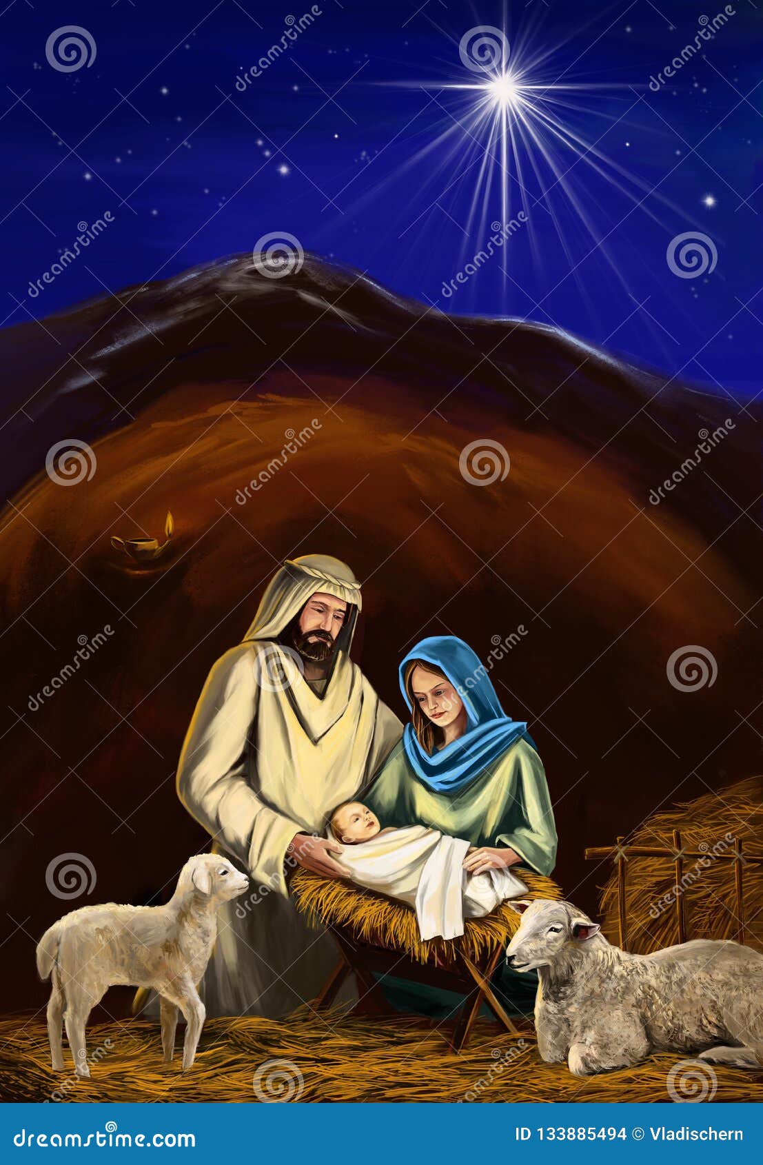 Christmas Story. Christmas Night, Mary, Joseph and the Baby Jesus, Son ...