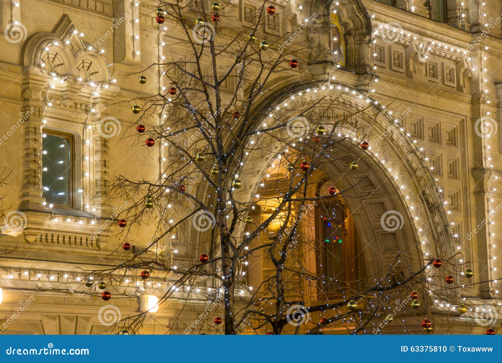 Christmas street lights stock photo. Image of ornament 63375810