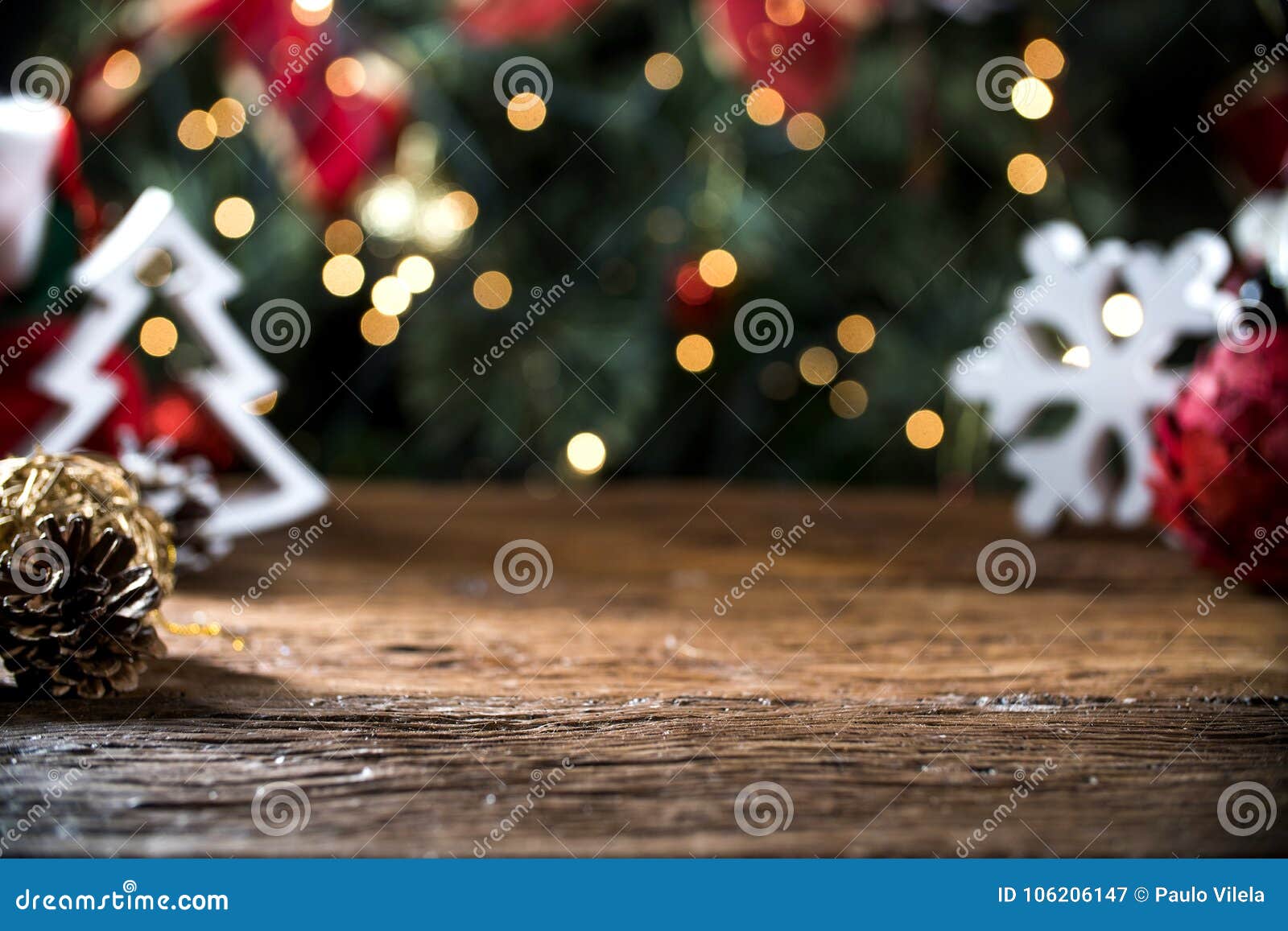 Download Christmas Table Blurred Lights Background Wood Desk In Focus Xmas Wooden Plank