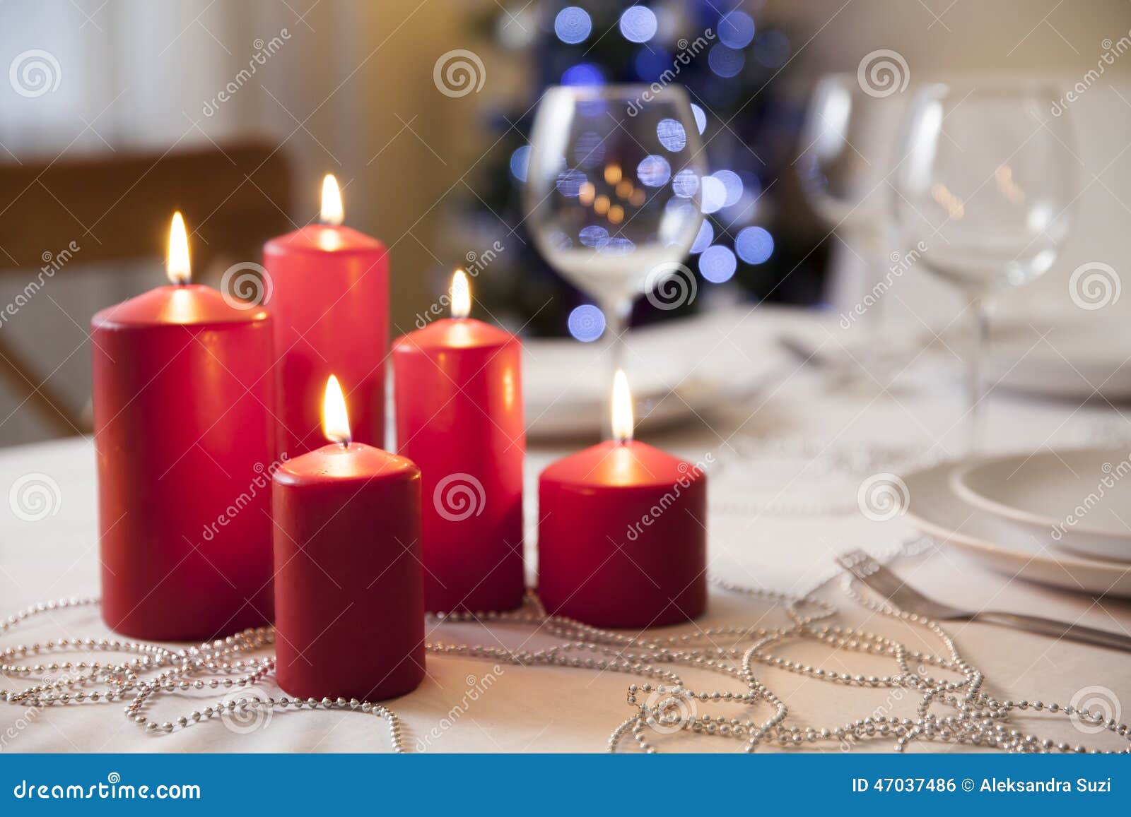 Christmas Table with Candles at Home Stock Photo Image of house, home