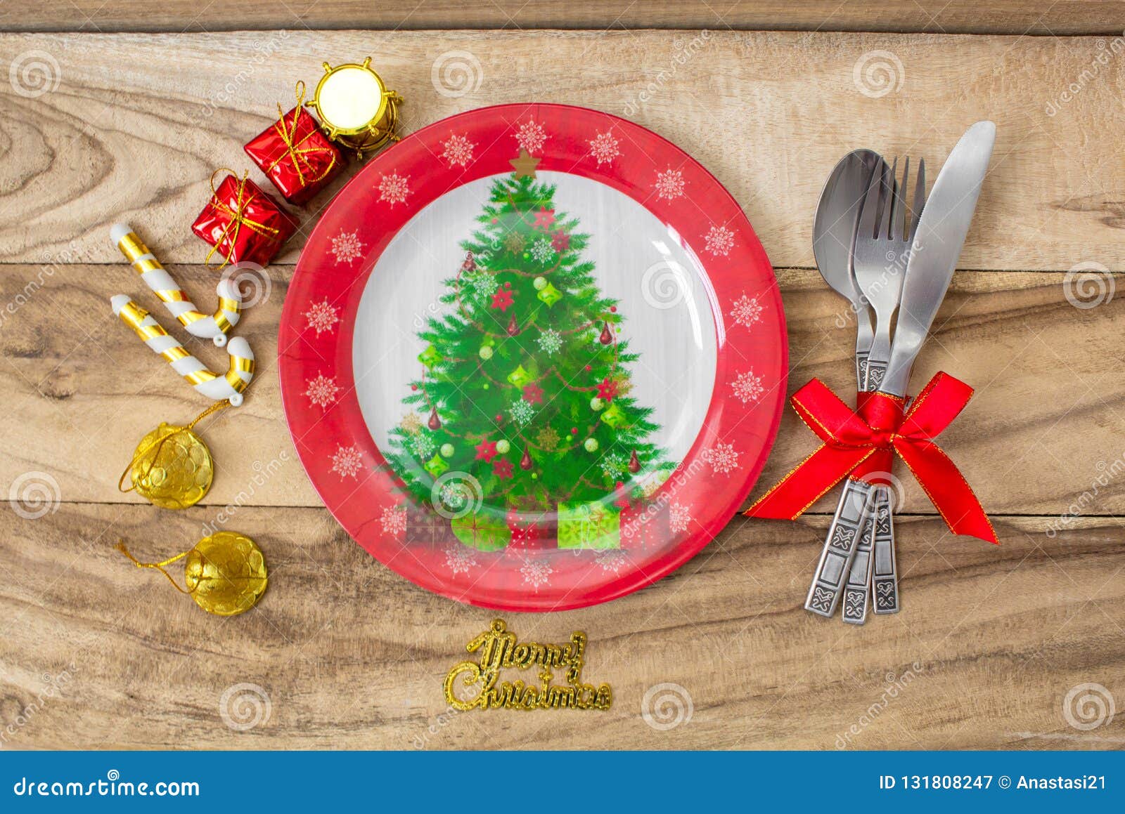 Christmas Table Place Setting. Festive Background Stock Image - Image ...