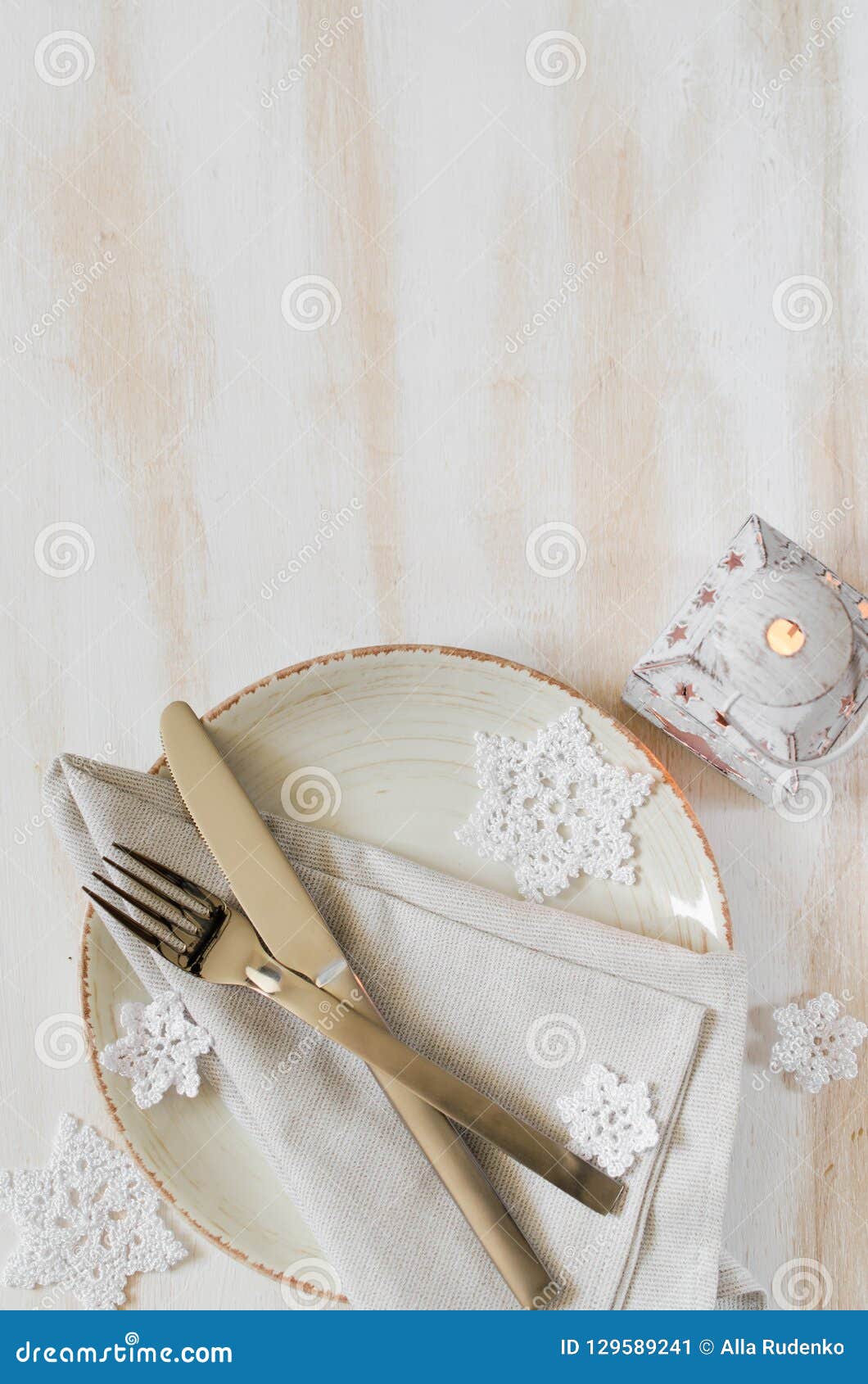 Christmas Table Place Setting with Xmas Decorations at Vintage or