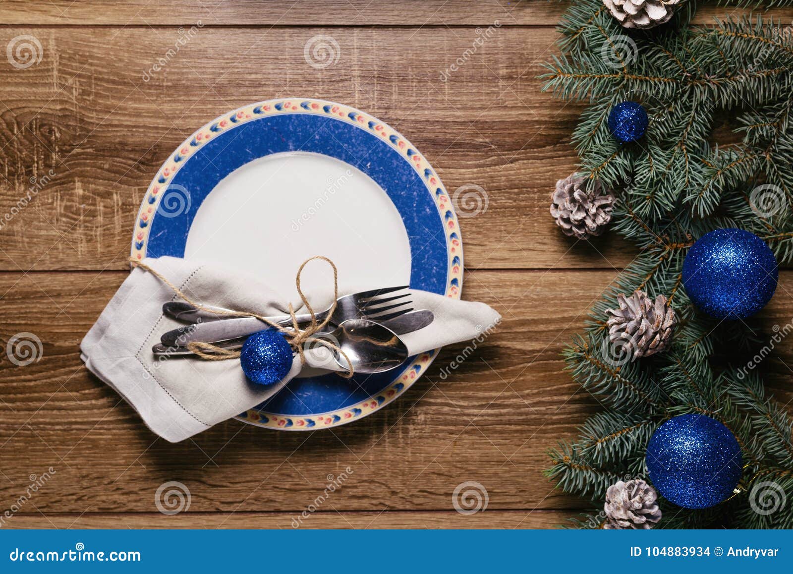 Christmas Table, Serving in Blue Tones Stock Photo - Image of green ...