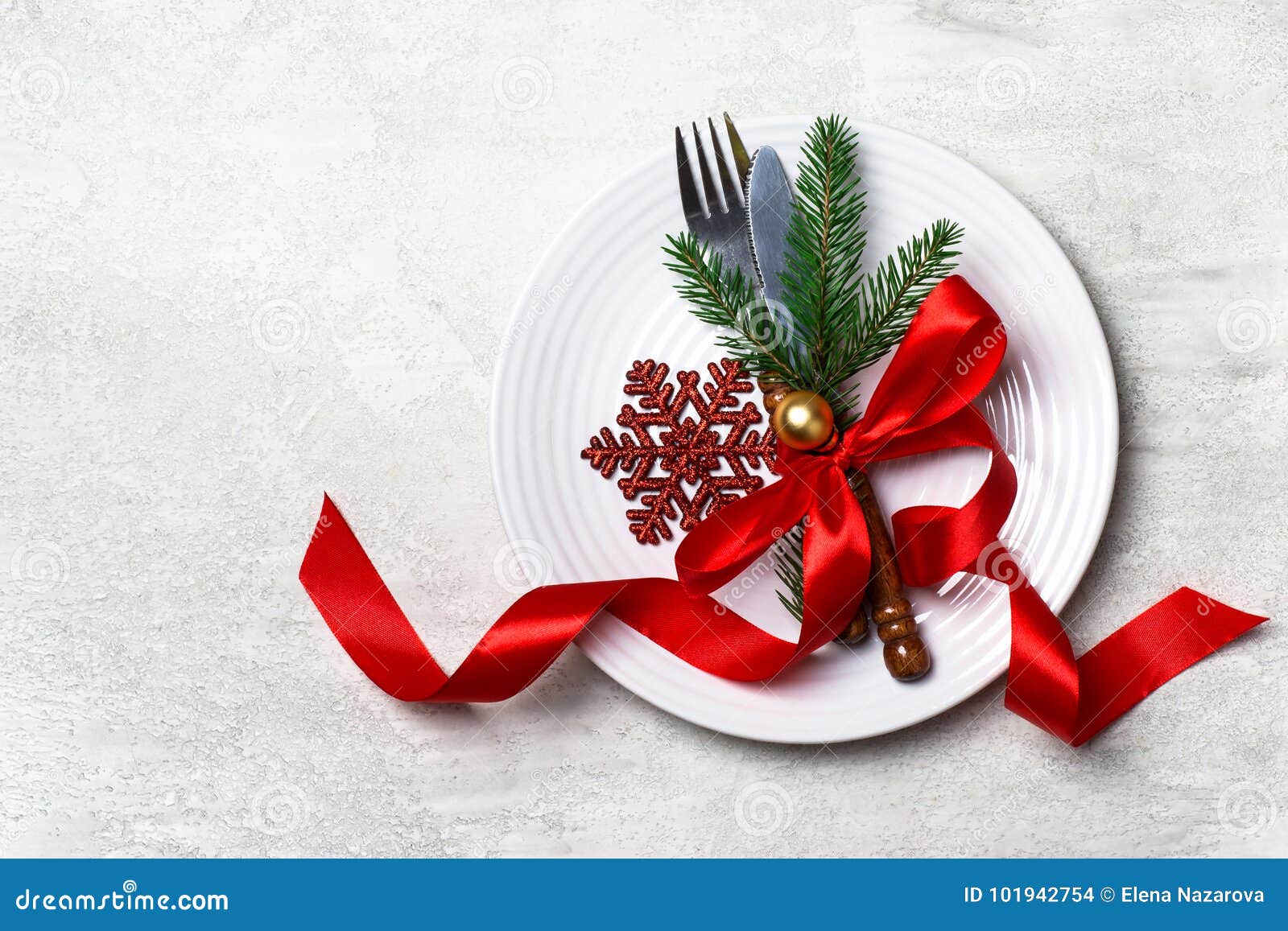 Christmas Table Setting with Christmas Decorations Ribbon Bow Sn Stock ...