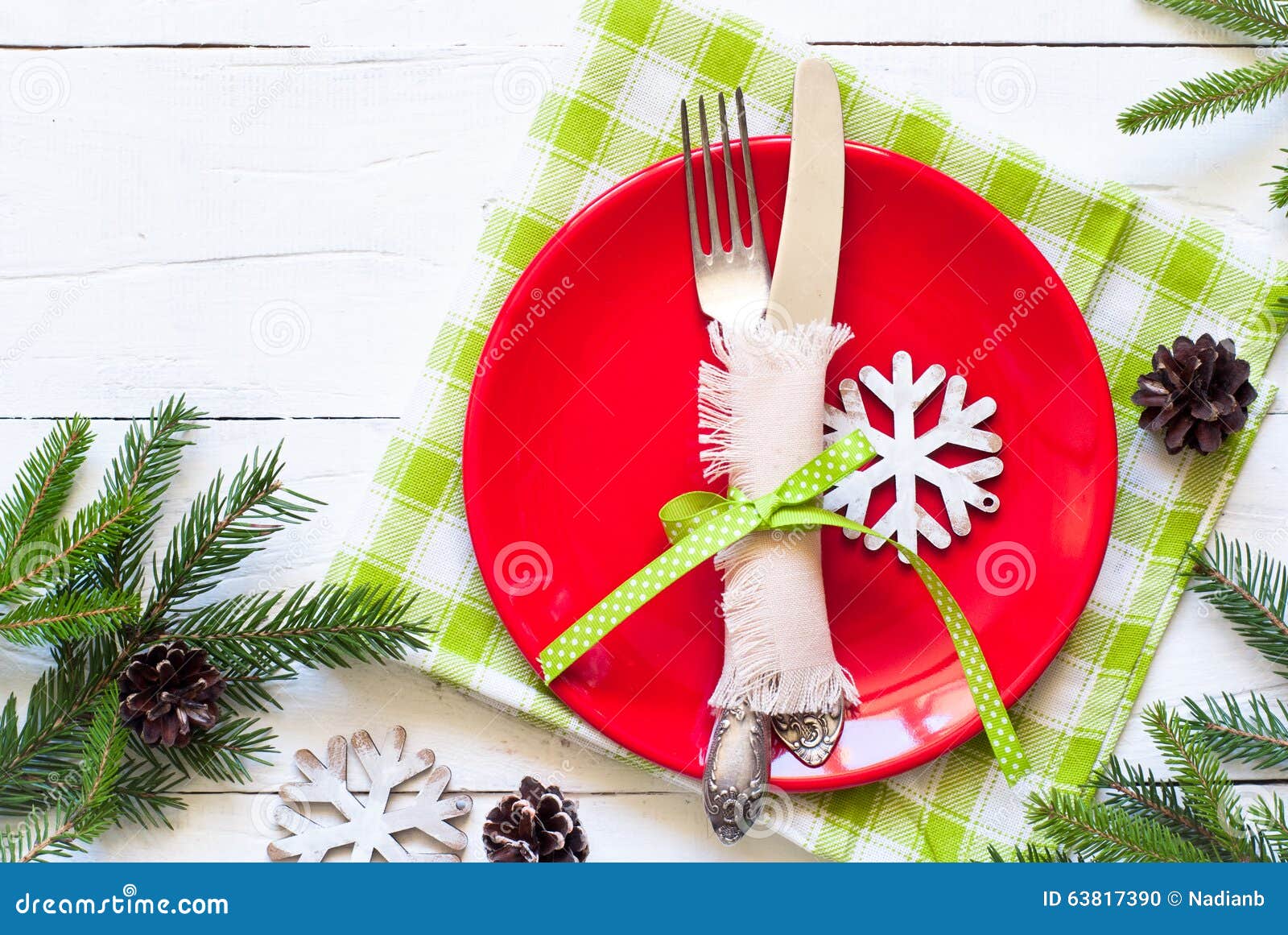 Christmas table setting stock photo. Image of background - 63817390