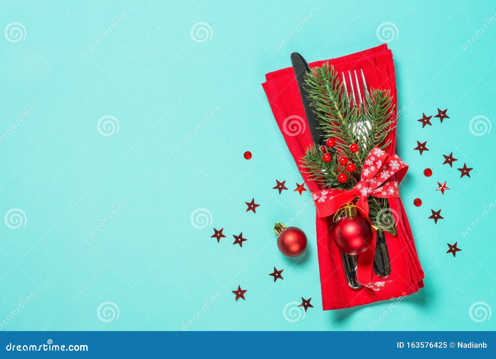 Christmas Table Setting Top View. Stock Image - Image of table ...