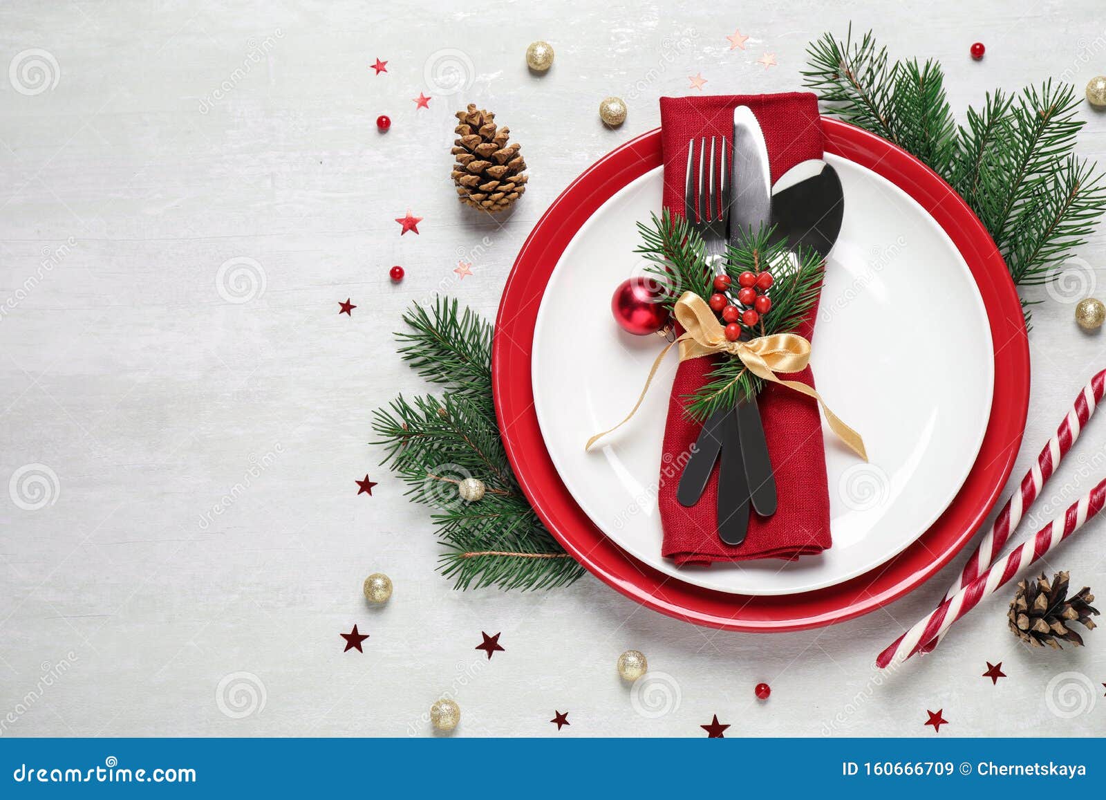 Christmas Table Setting on White Background Stock Image - Image of ...