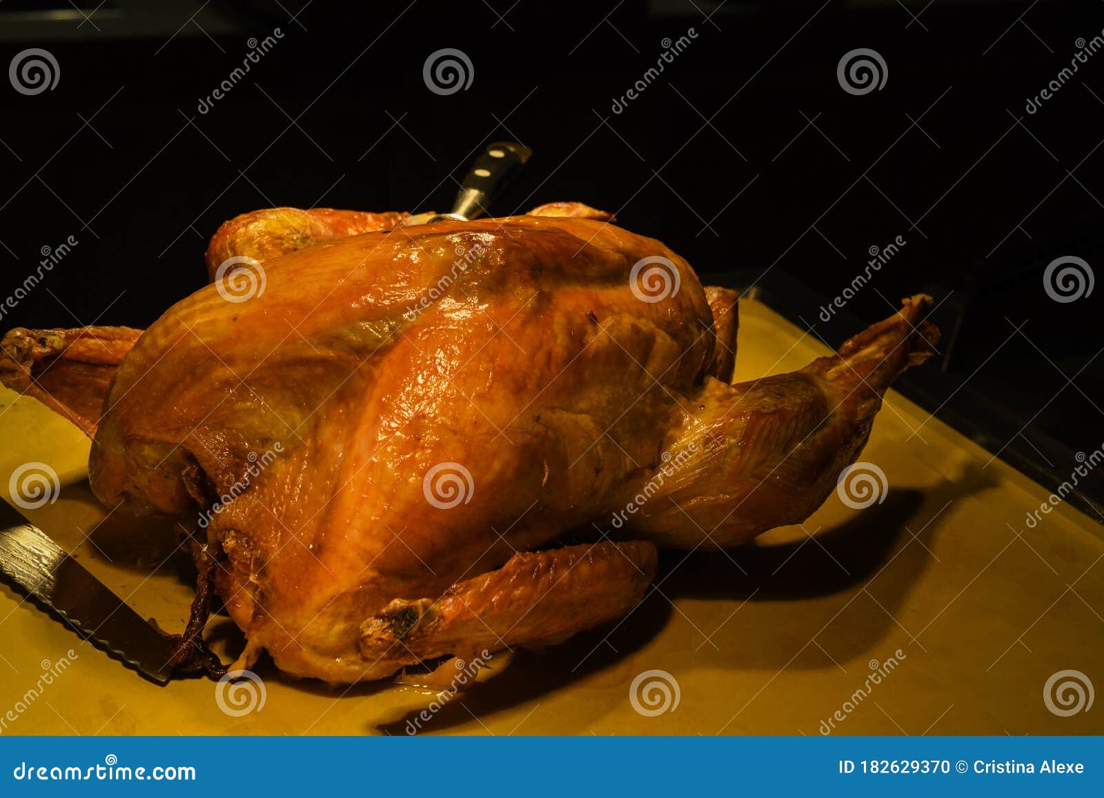 Christmas or Thanksgiving Turkey on Rustic Wooden Table Stock Photo ...