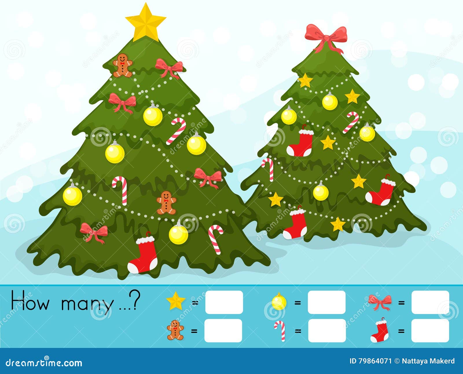 christmas theme activity sheet - counting game. how many objects task