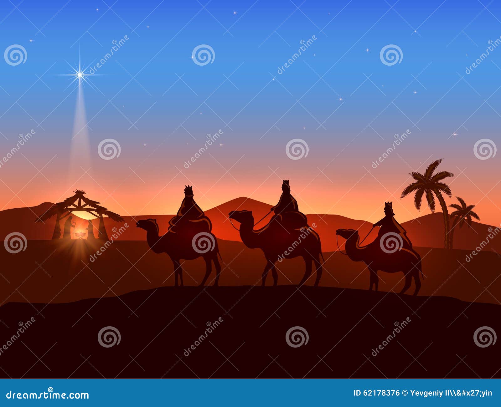 christmas theme with three wise men and shining star