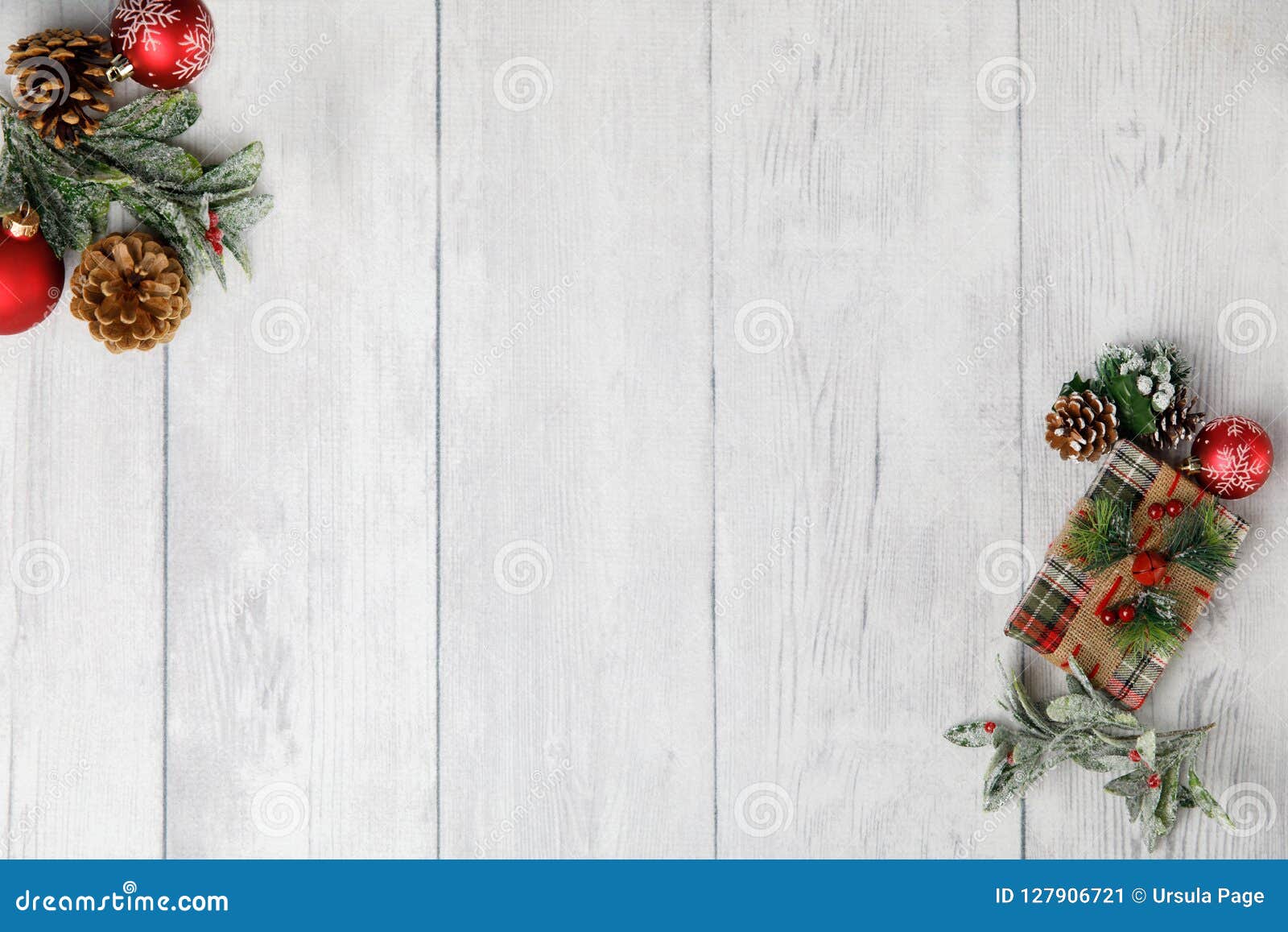 Christmas Theme on White Wood Background with Space for Text Stock ...