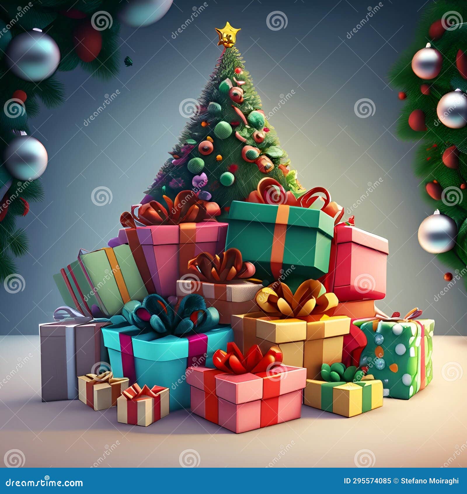 christmas time, christmas tree with gift box presente