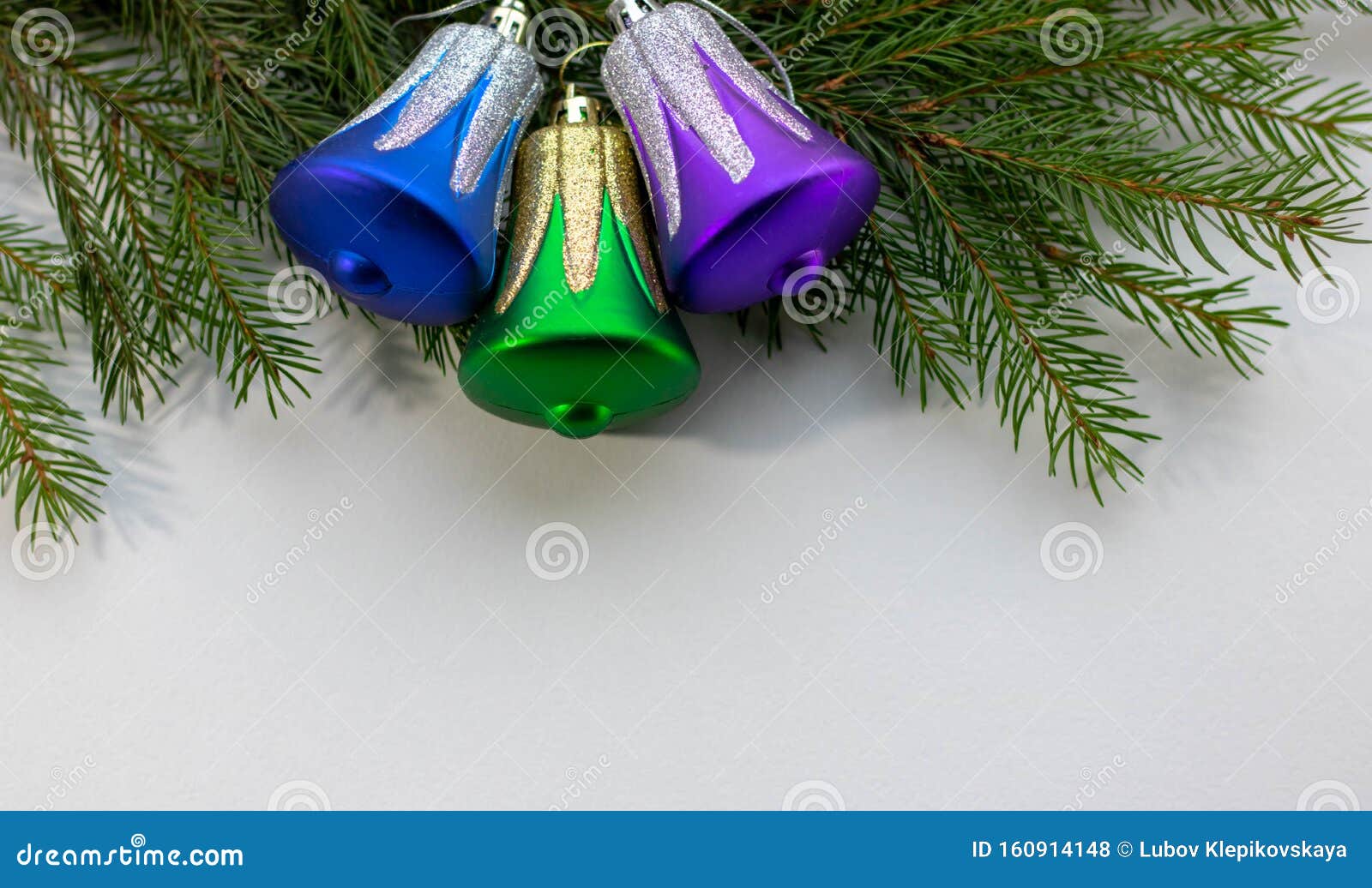 Christmas Tinsel Bells Spruce Linseed Matter.2020 New Year Stock Photo ...
