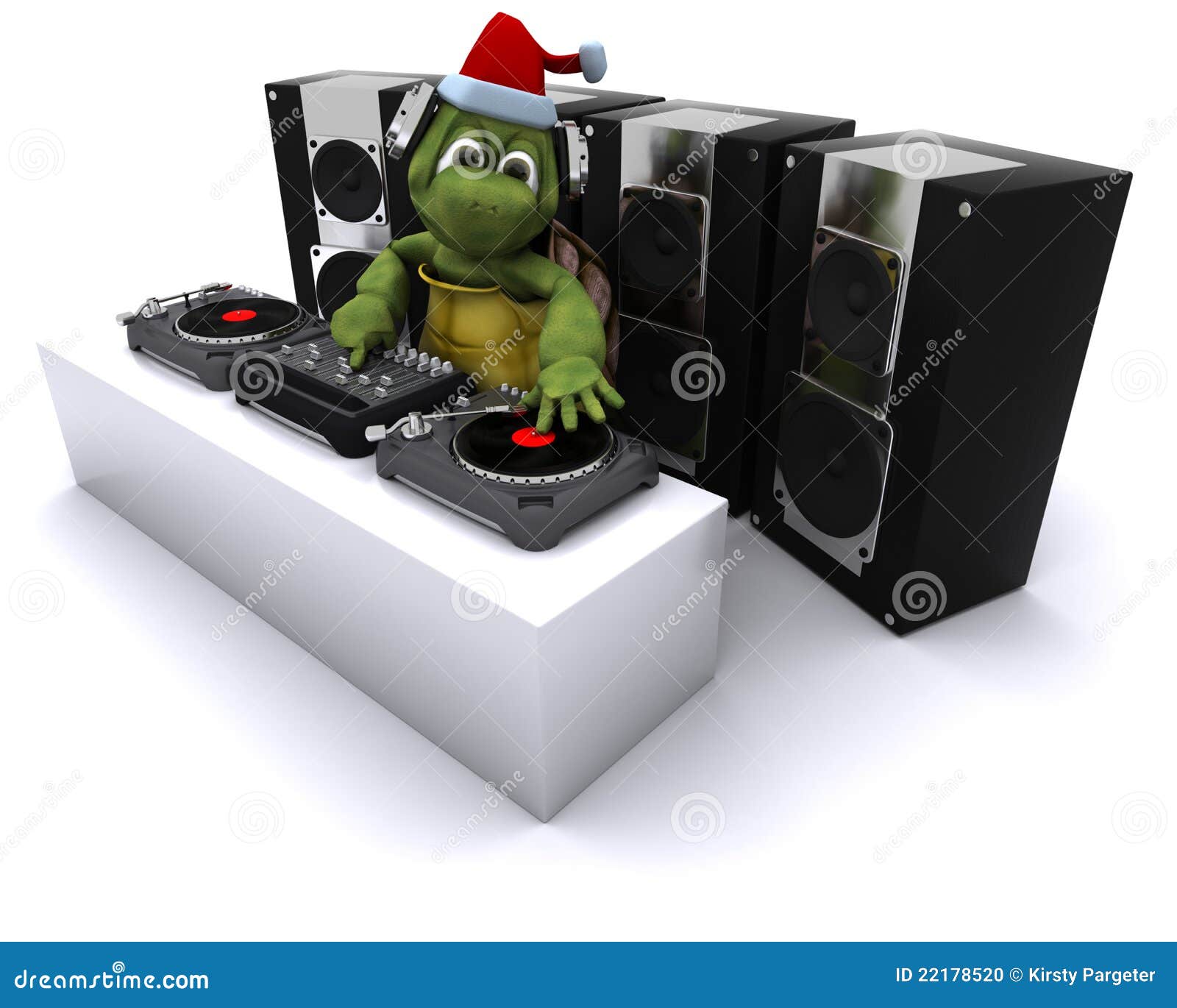 Christmas Tortoise DJ Mixing Records on Turntables Stock Illustration