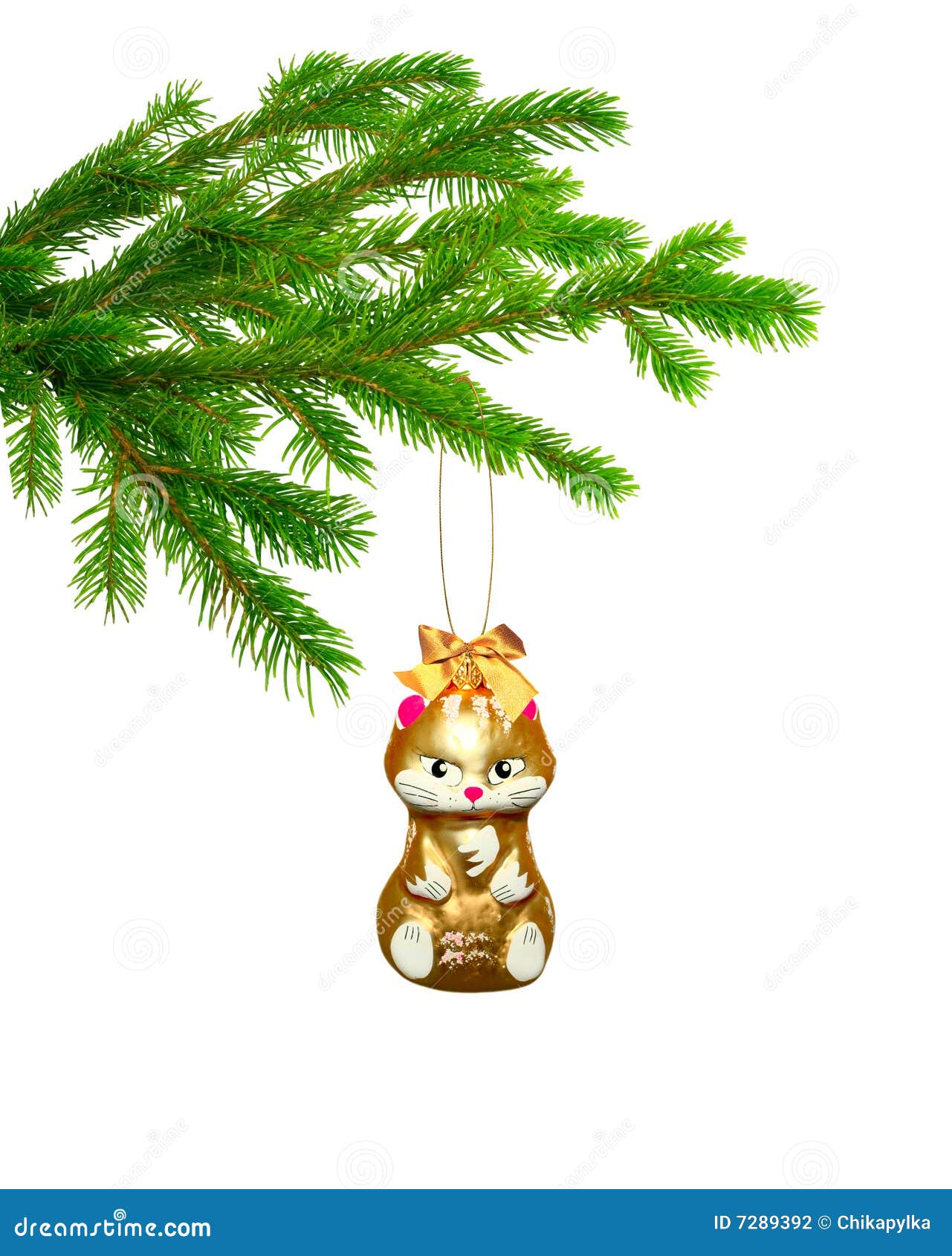 Christmas toy cat on tree stock photo. Image of small 7289392