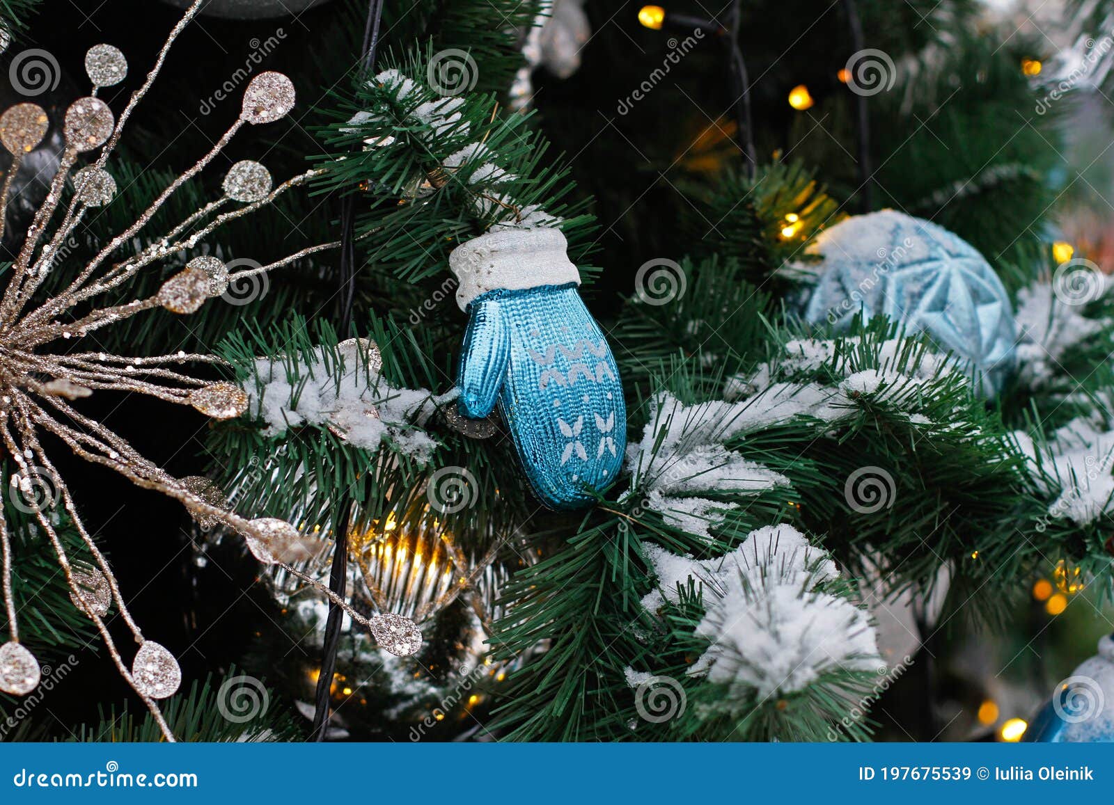 Christmas Toy Mitten Hanging on Christmas Tree Stock Image Image of