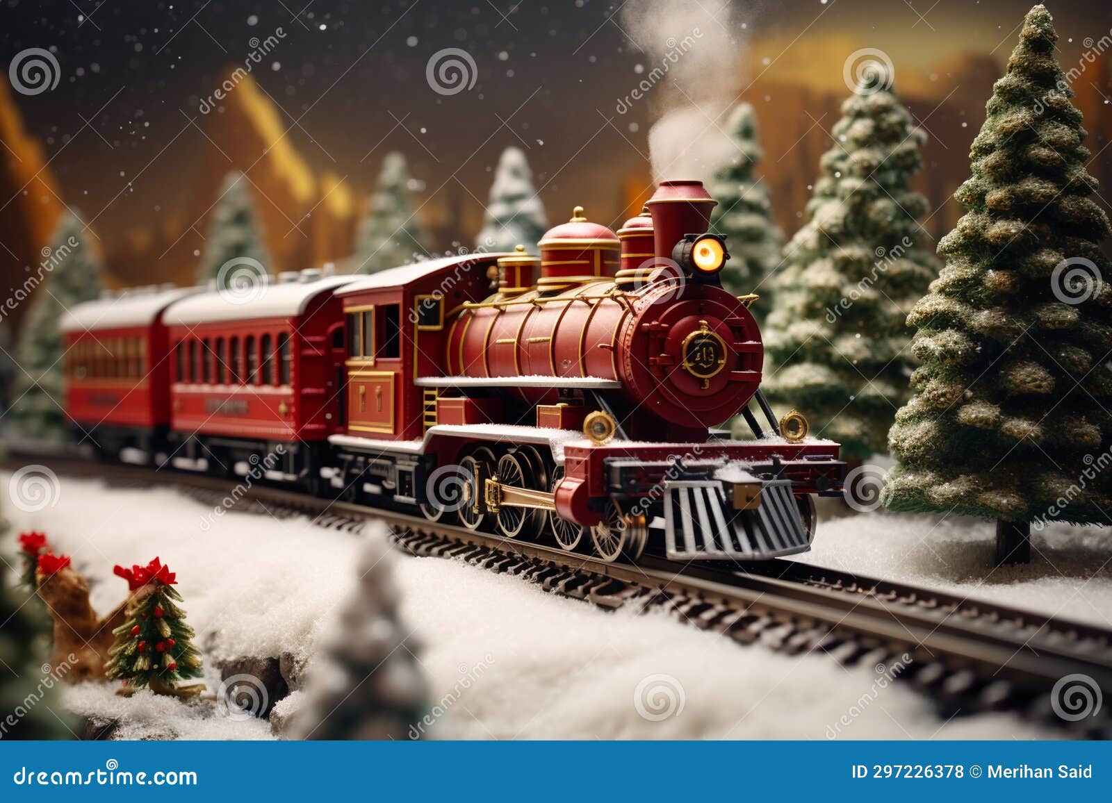 Christmas Train Miniature, AI Generative Stock Photo Image of