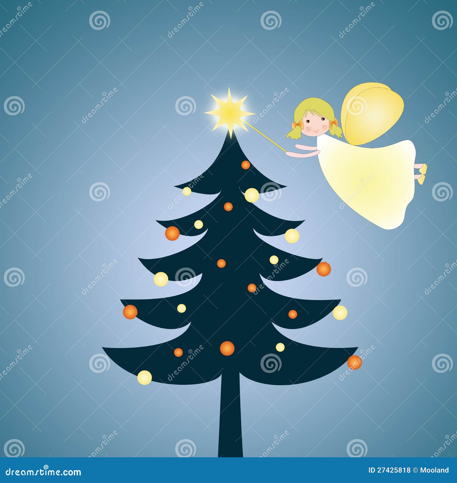 Christmas Tree with Angel and Star. Stock Illustration Illustration