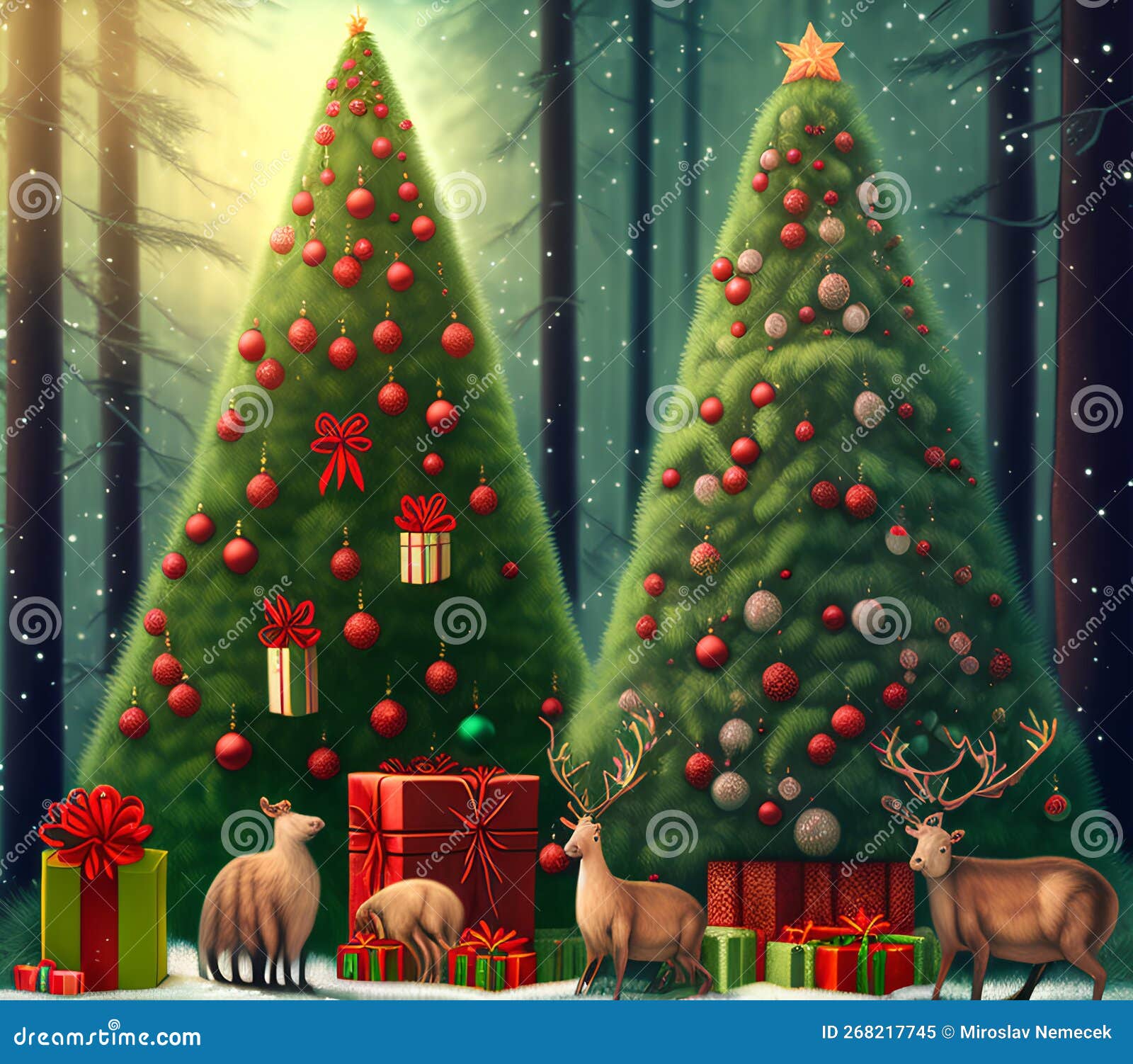Christmas Tree with Animals, Generative AI Illustration Stock